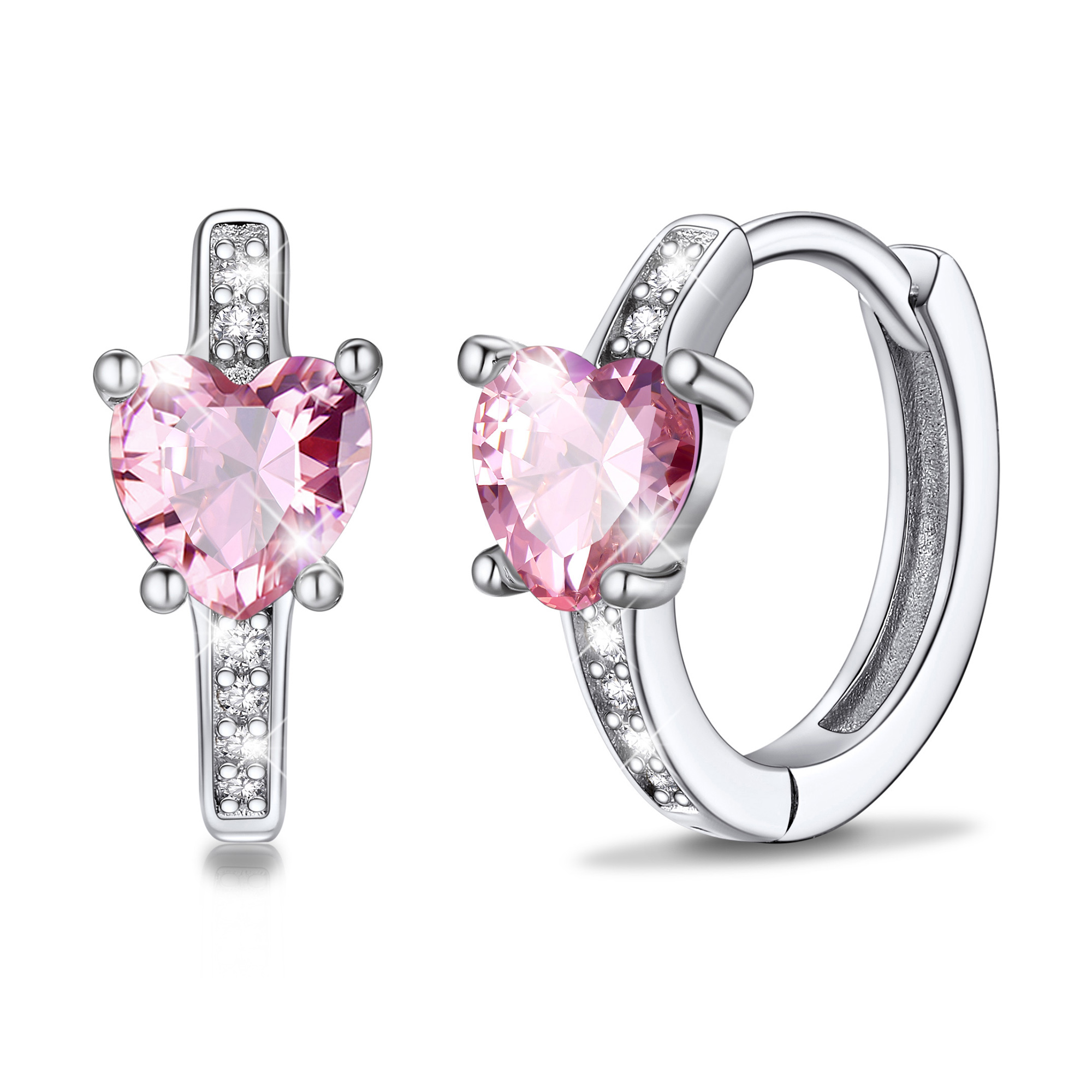 Sterling Silver Birthstone Heart Huggie Hoop Earrings For Women
