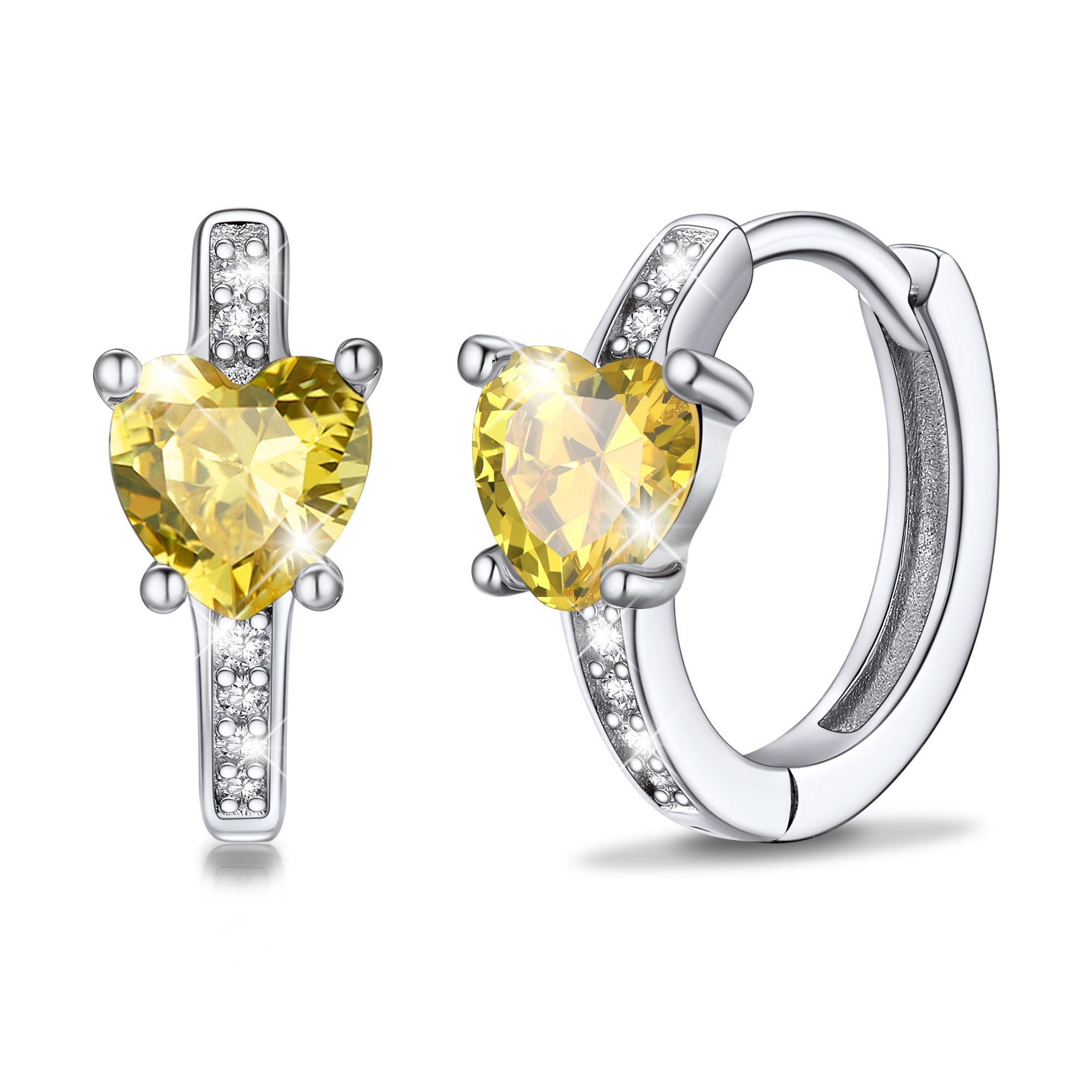 Sterling Silver Birthstone Heart Huggie Hoop Earrings For Women