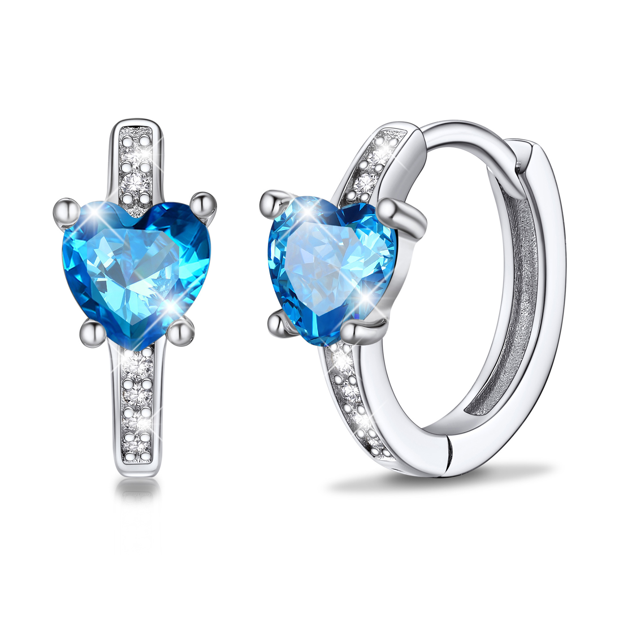 Sterling Silver Birthstone Heart Huggie Hoop Earrings For Women