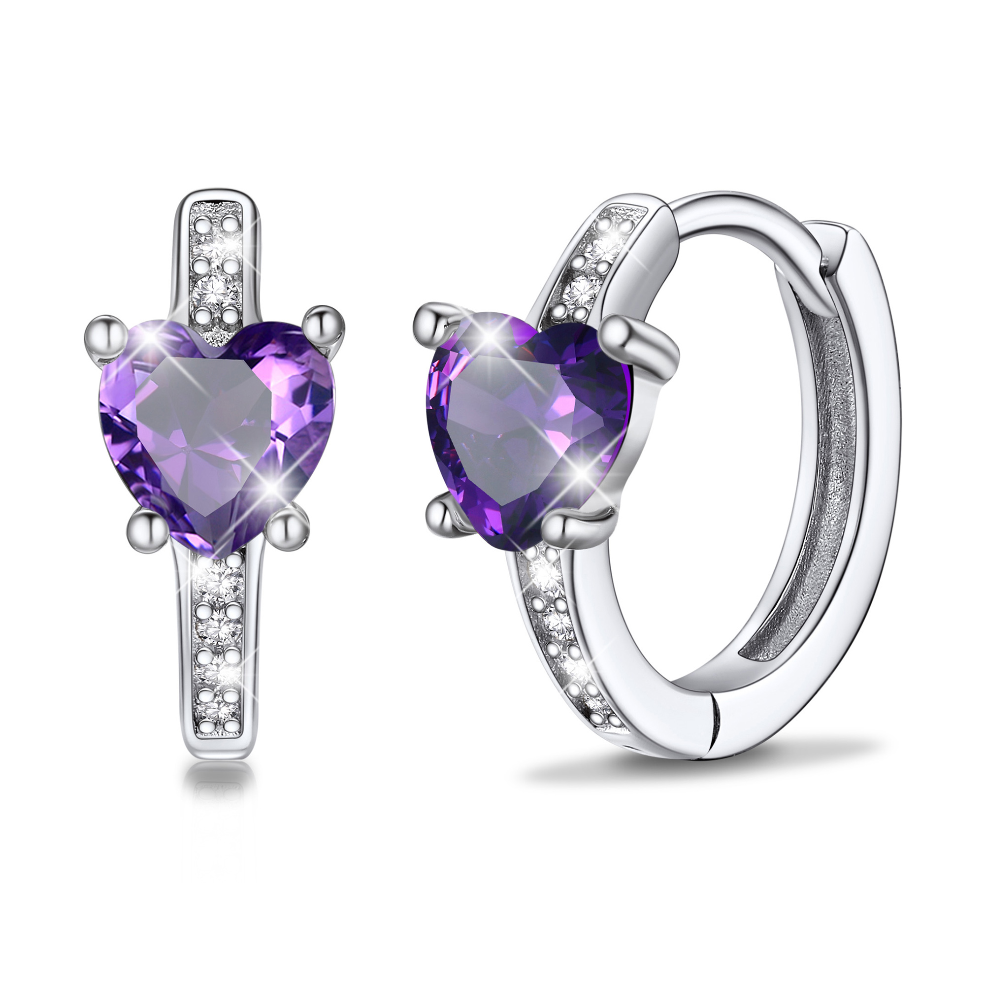 Sterling Silver Birthstone Heart Huggie Hoop Earrings For Women
