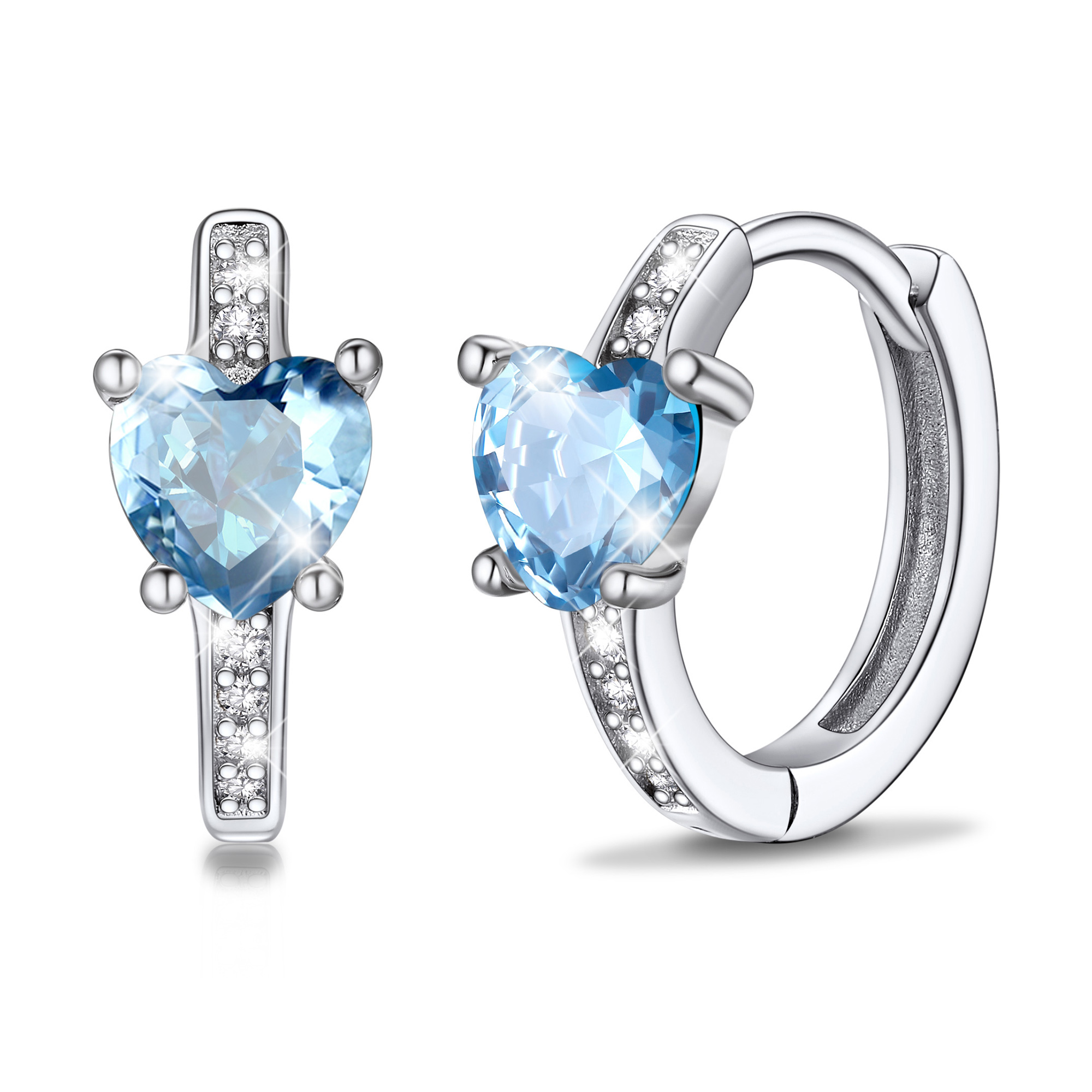 Sterling Silver Birthstone Heart Huggie Hoop Earrings For Women