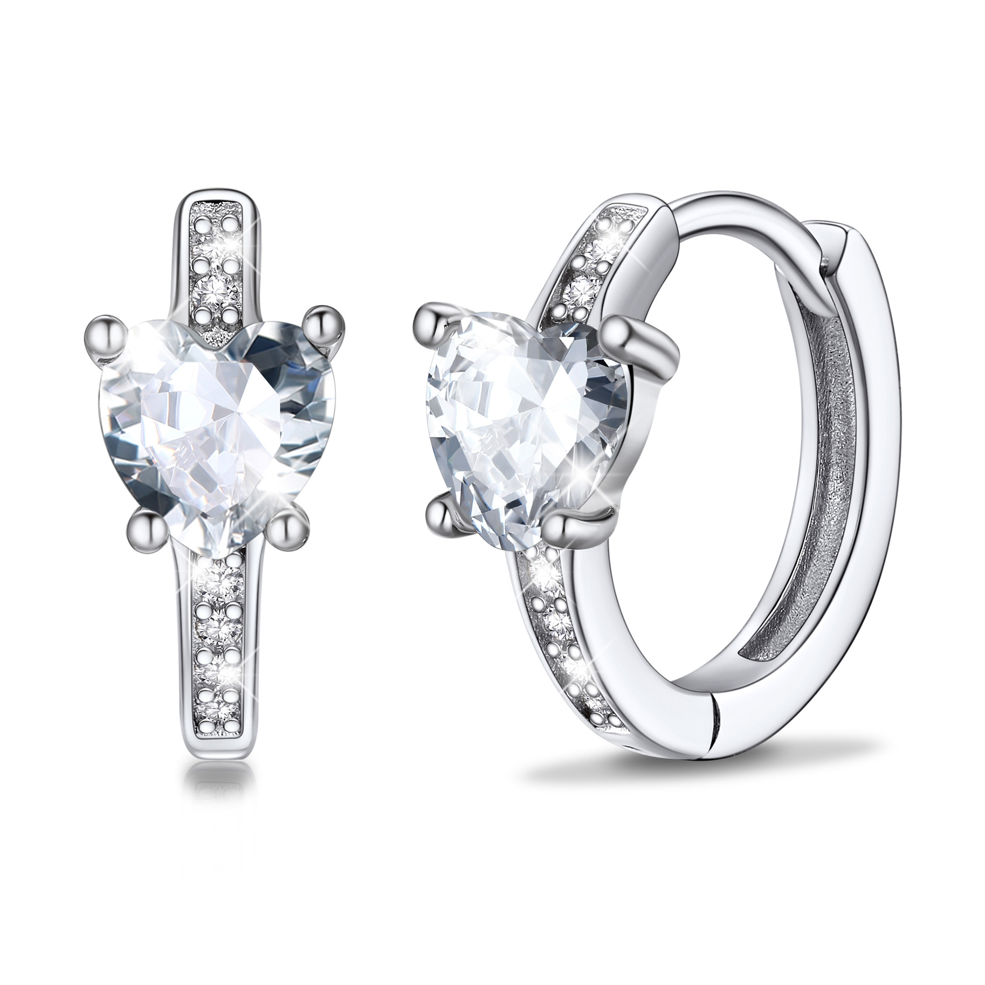 Sterling Silver Birthstone Heart Huggie Hoop Earrings For Women