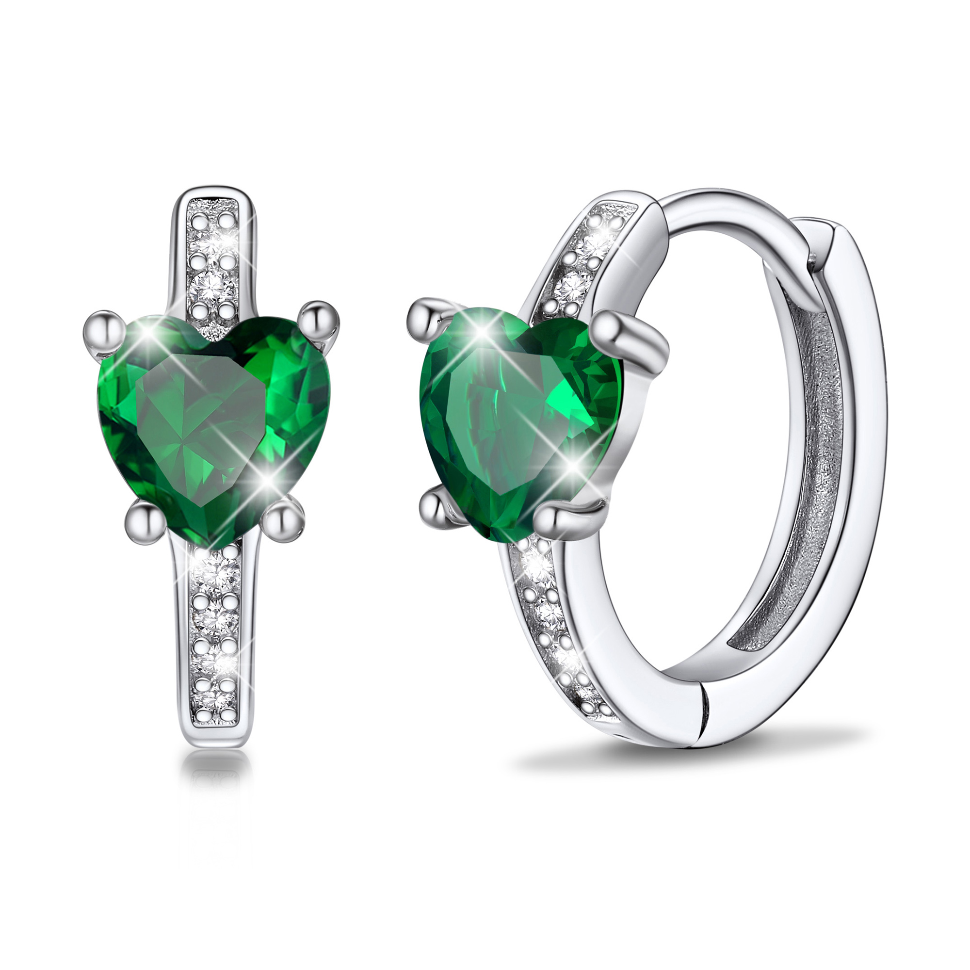 Sterling Silver Birthstone Heart Huggie Hoop Earrings For Women
