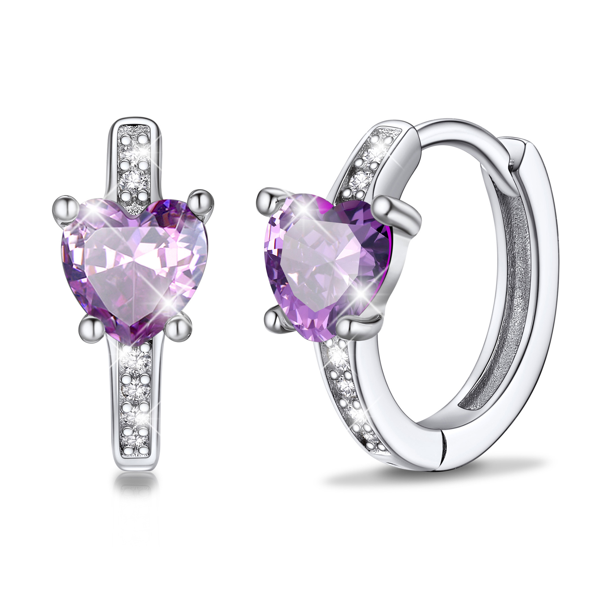 Sterling Silver Birthstone Heart Huggie Hoop Earrings For Women