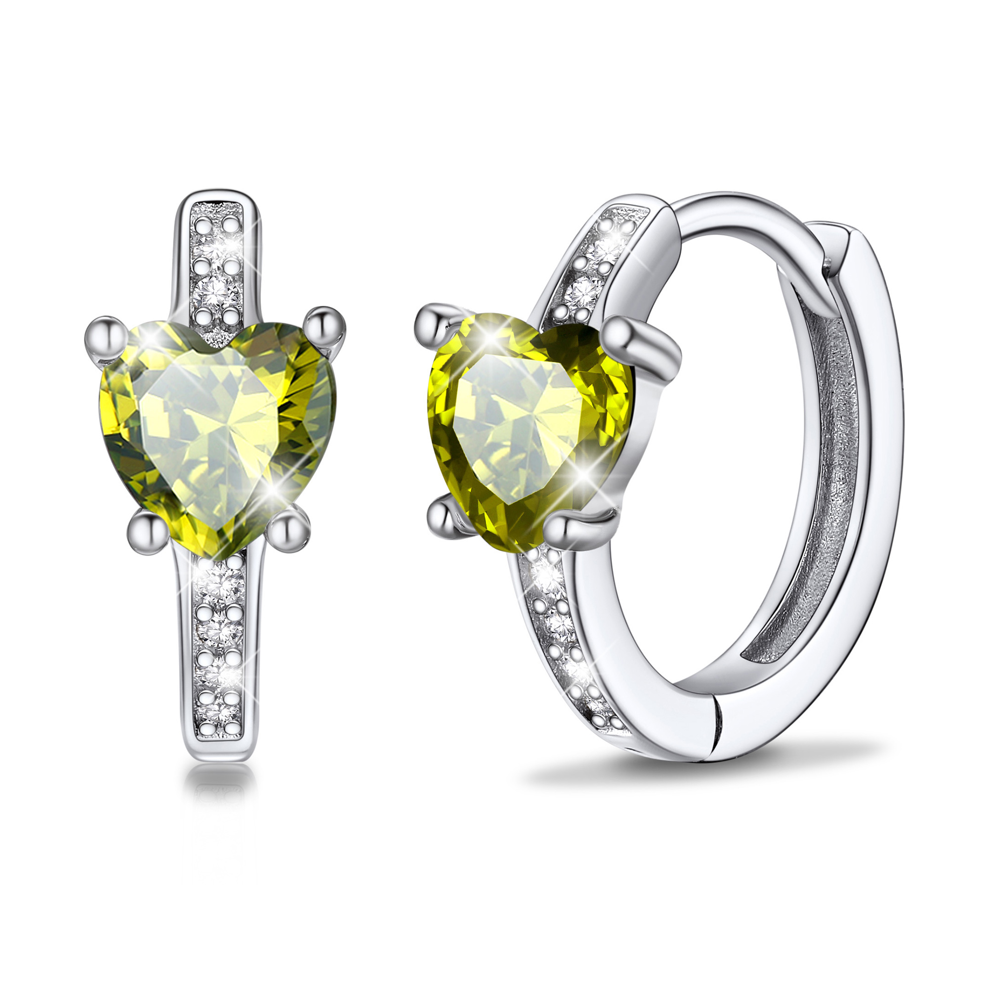 Sterling Silver Birthstone Heart Huggie Hoop Earrings For Women
