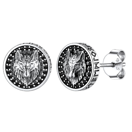 Sterling Silver Wolf Rune Earrings Viking Jewelry for Men Women