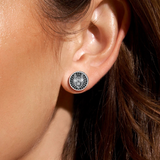 Sterling Silver Wolf Rune Earrings Viking Jewelry for Men Women