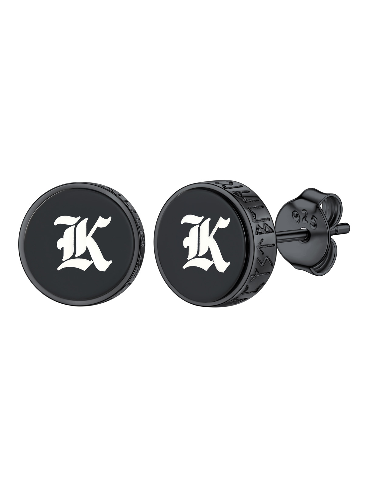 Black Onyx with Viking Rune Engrave Stud Earrings for Men