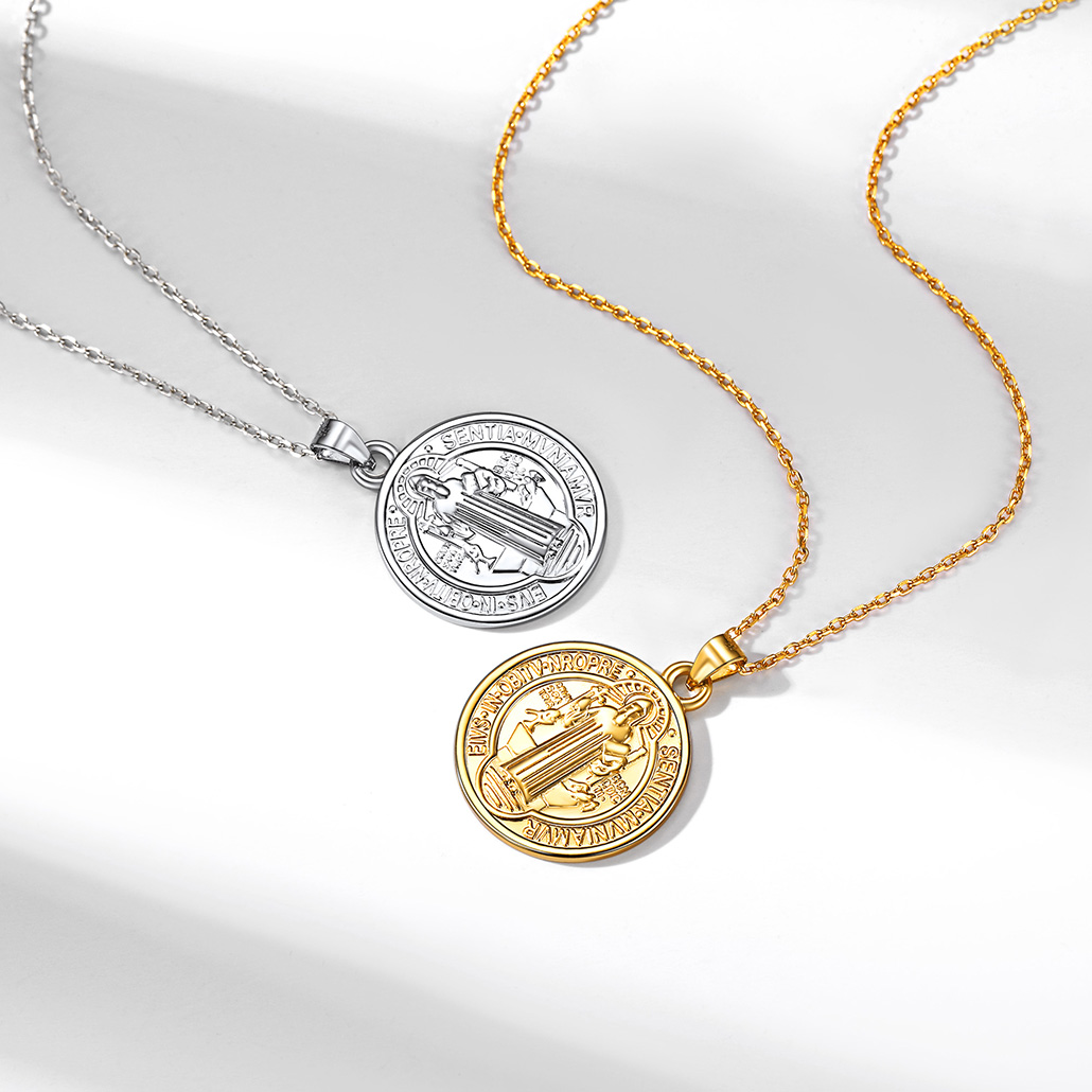 Sterling Silver ChicSilver Saint Benedict Michael Medal Necklace in Different Colors