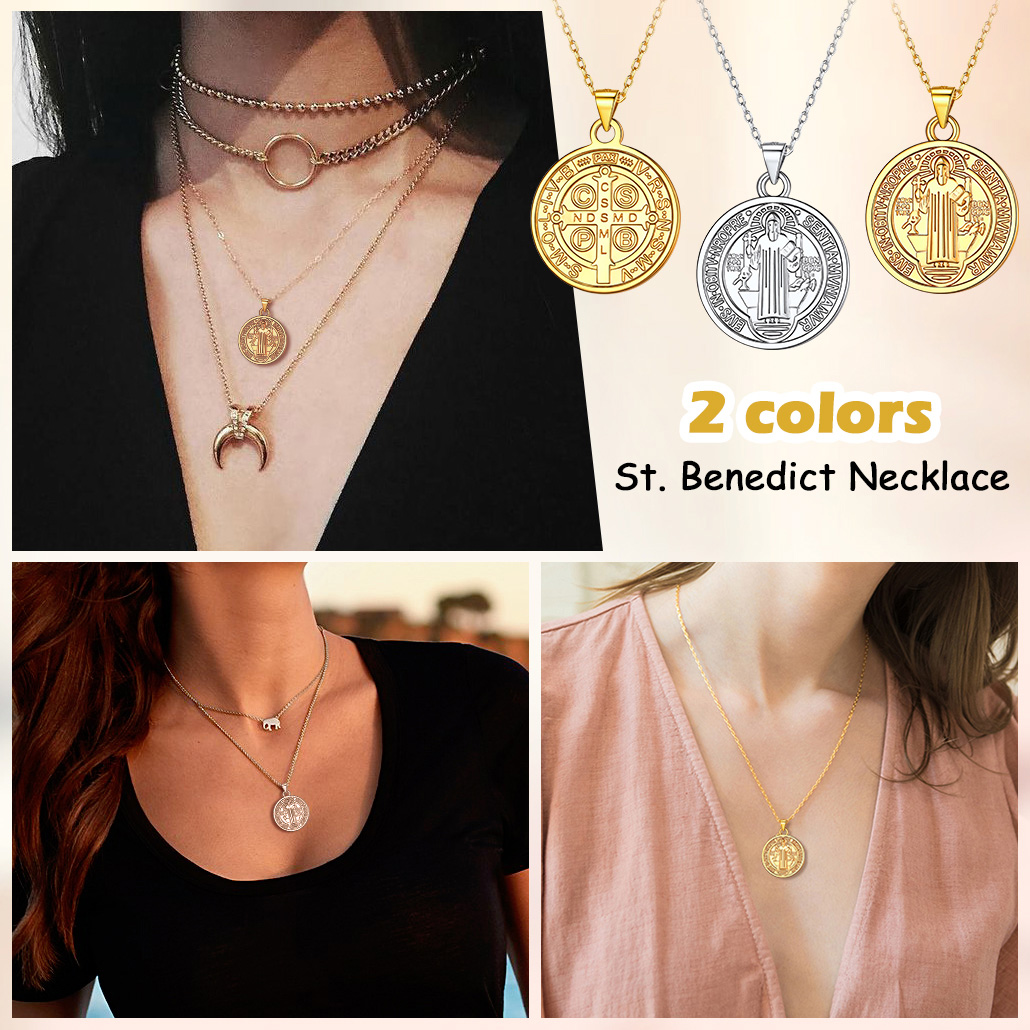 Saint Benedict Michael Medal Necklace  for Women, Ladies, Men, Mother, Father, Friends, girlfriend, boyfriend, teenager, husband