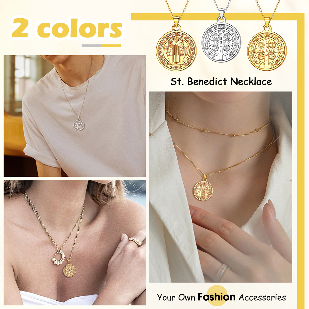Saint Benedict Michael Medal Necklace for Women, Ladies, Men, Mother, Father, Friends, girlfriend, boyfriend, teenager, husband