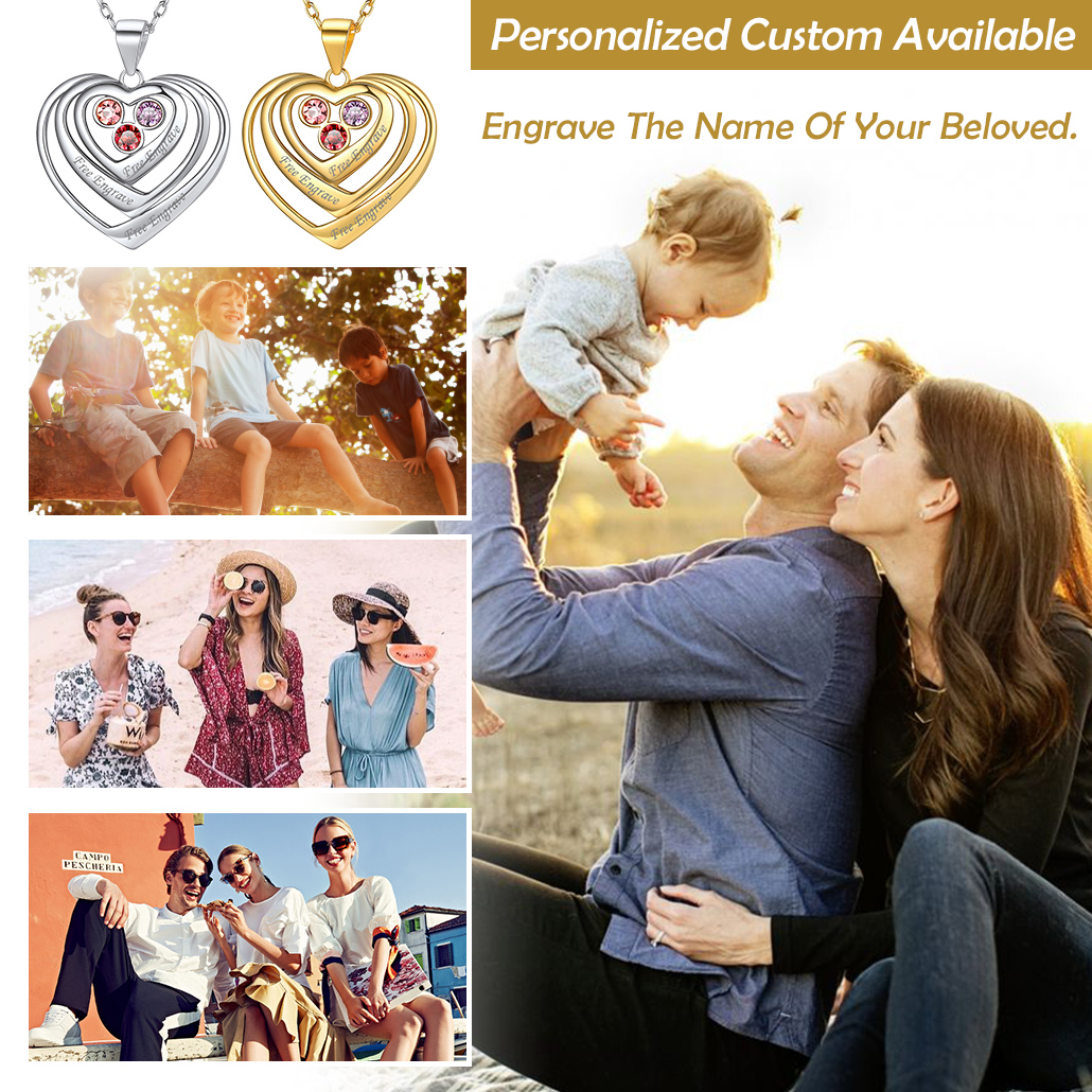 Personalized Heart surround Birthstone Engraved Necklace, ChicSilver Jewelry gift Package, memorial gift