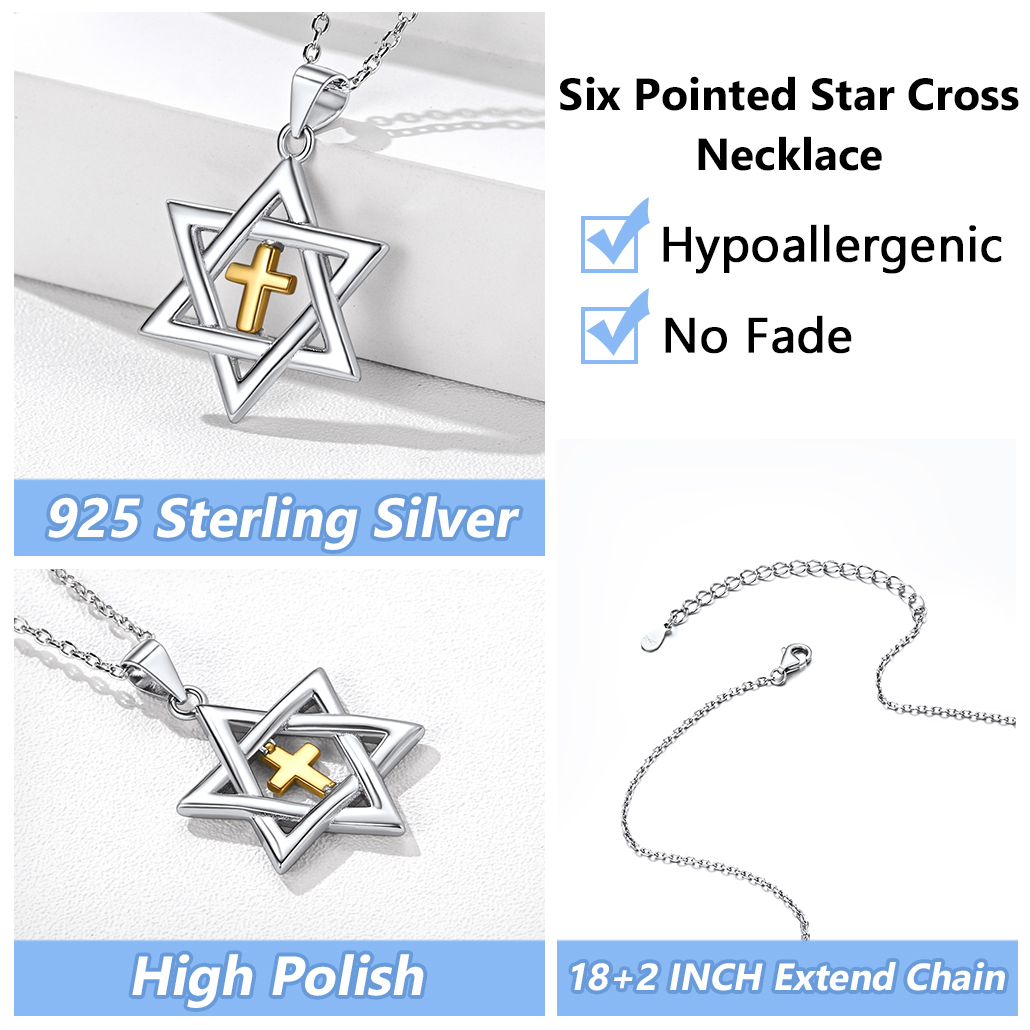 Sterling Silver ChicSilver Cross Star of David Pendant Necklace Details: Dimensions, Hypoallergenic, Lobster-Claw-Clasps