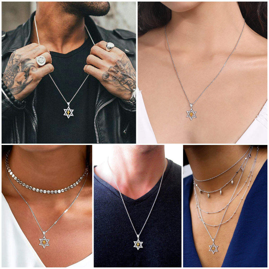 Cross Star of David Pendant Necklace  for Women, Ladies, Men, Mother, Father, Friends, girlfriend, boyfriend, teenager, husband