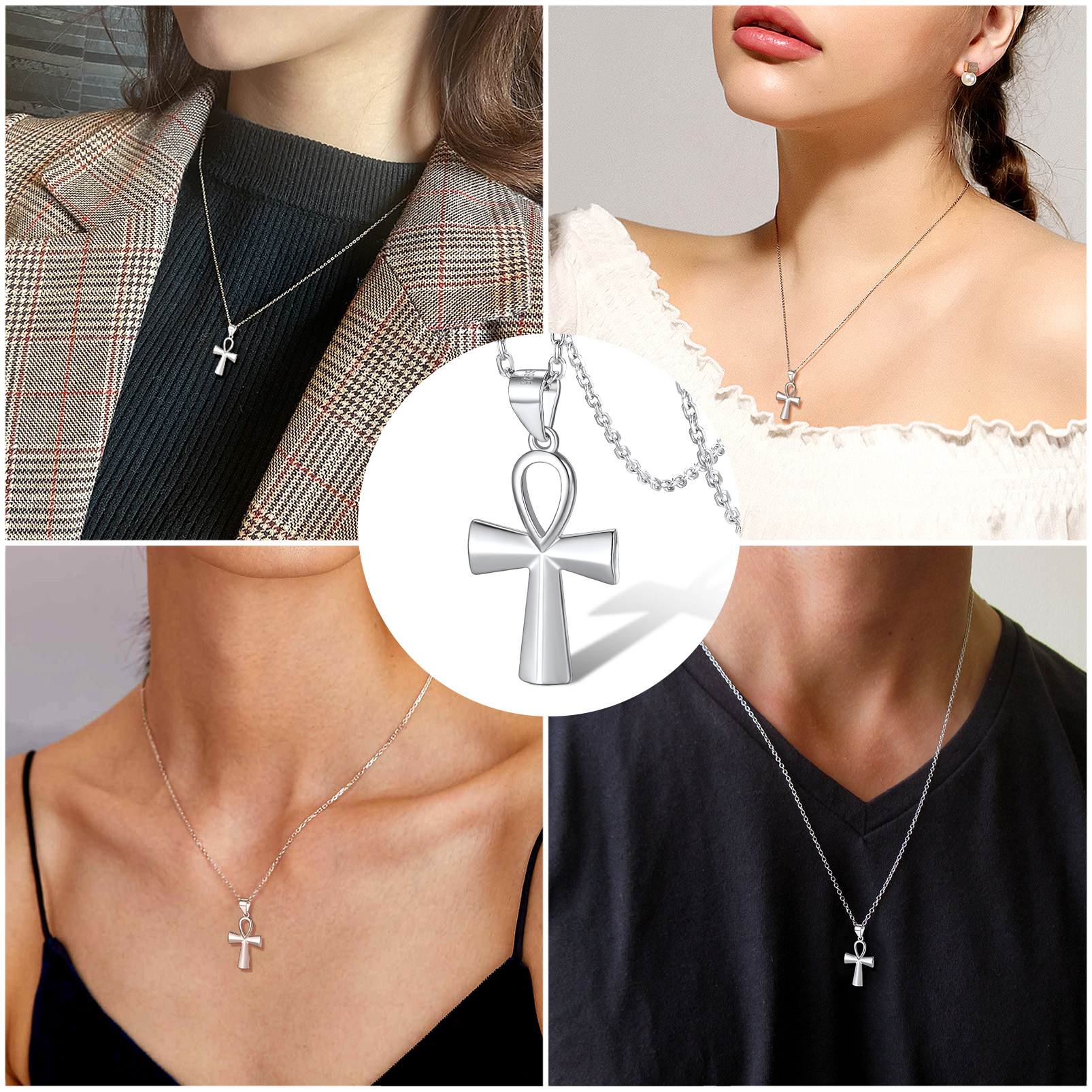 Ancient Egyptian Coptic Ankh Cross Religious Pendant Necklace  for Women, Ladies, Men,  husband