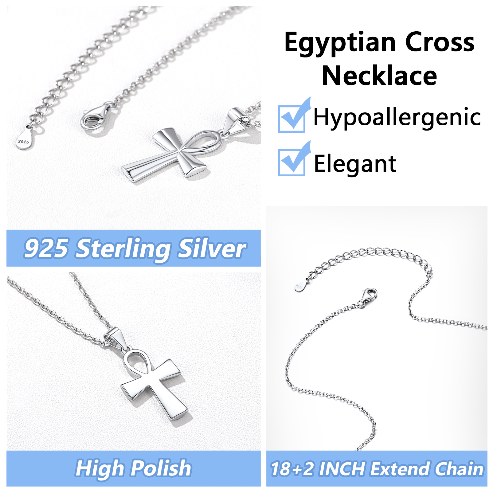 Sterling Silver ChicSilver Ancient Egyptian Coptic Ankh Cross Religious Pendant Necklace