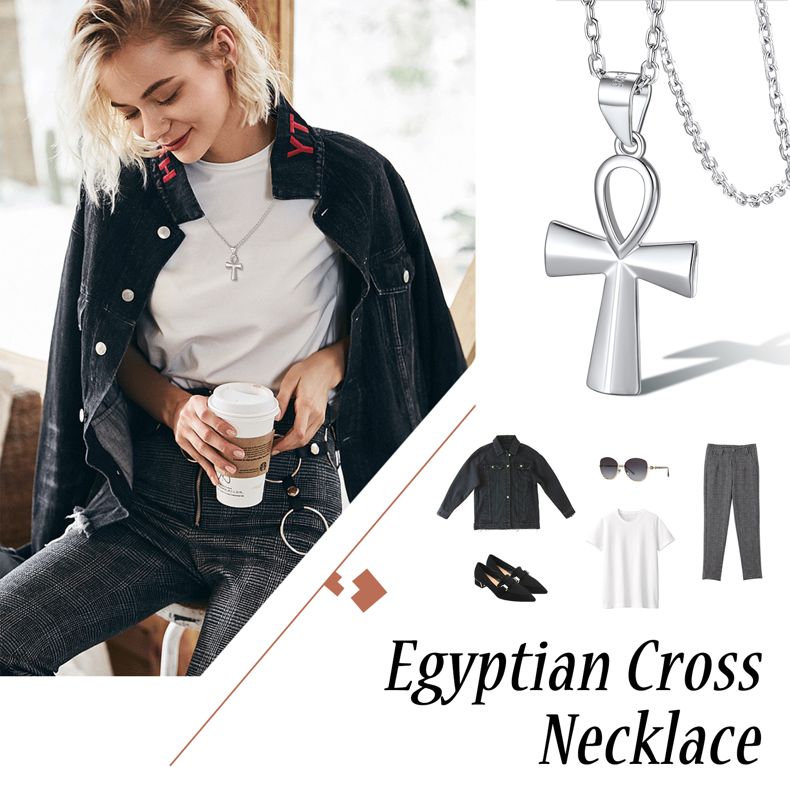 Sterling Silver ChicSilver Ancient Egyptian Coptic Ankh Cross Religious Pendant Necklace