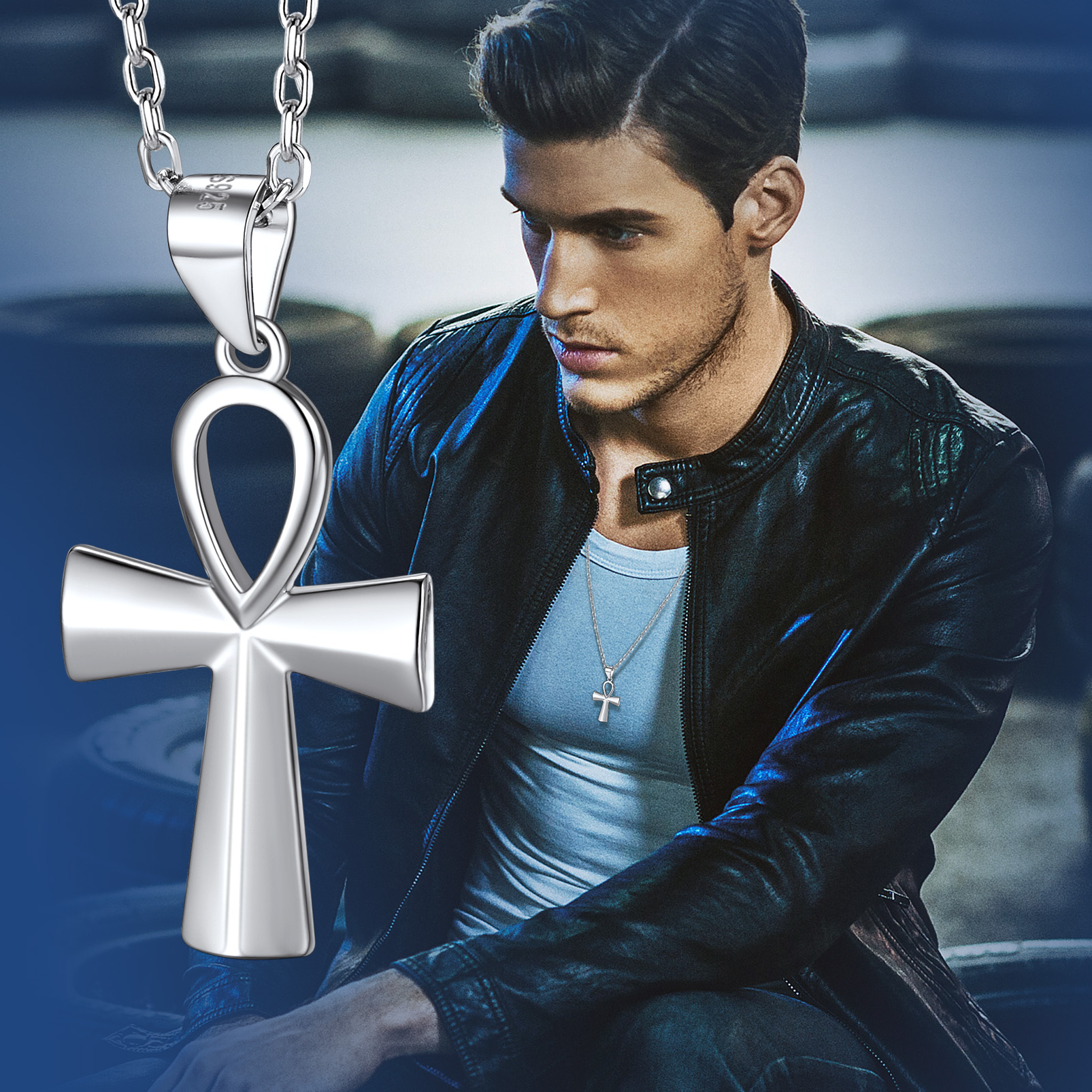 Ancient Egyptian Coptic Ankh Cross Religious Pendant Necklace for Men, Father, husband