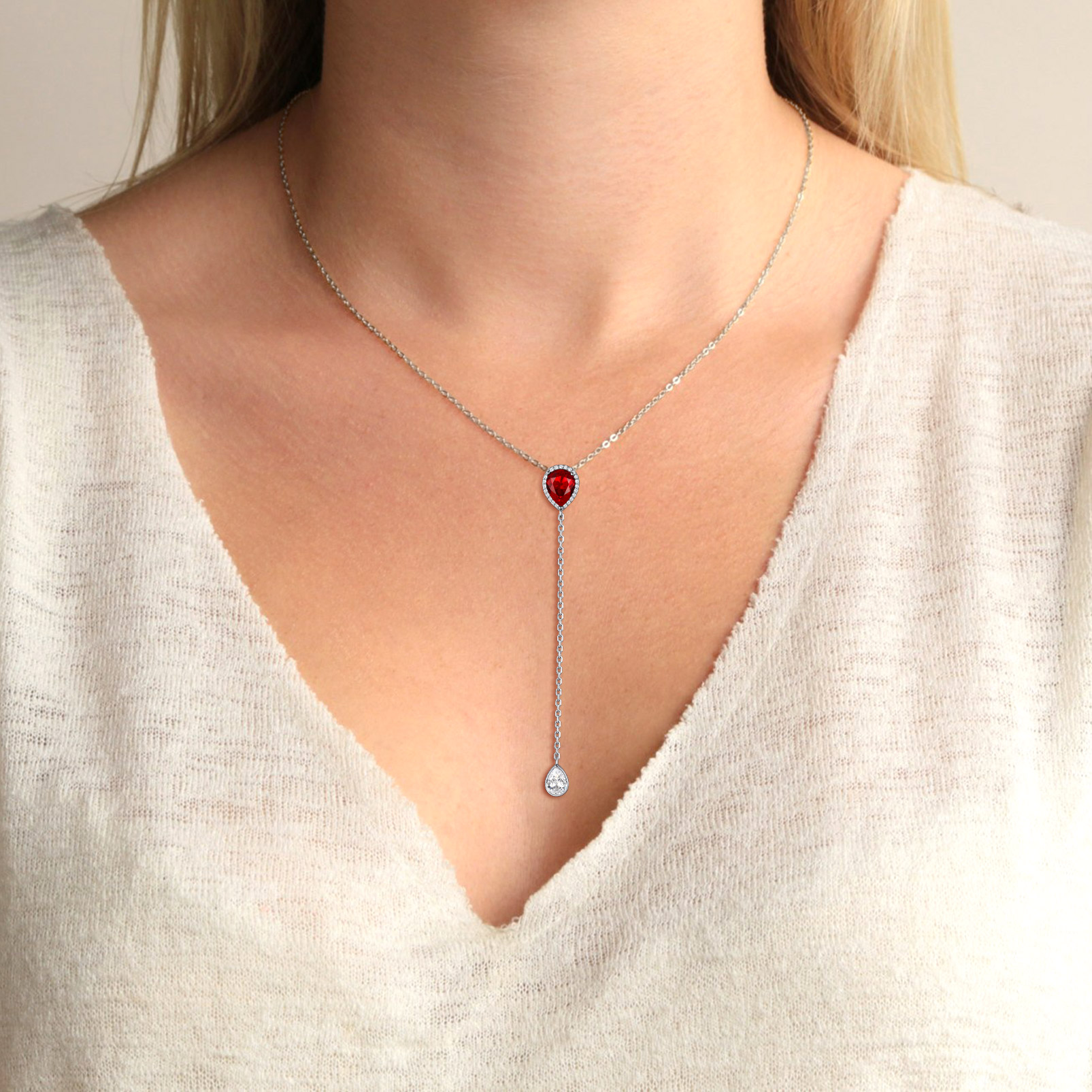 Adjustable Teardrop Cubic Zriconia Birthstone Lariat Necklace for Women, Ladies, Mother, Friends, girlfriend