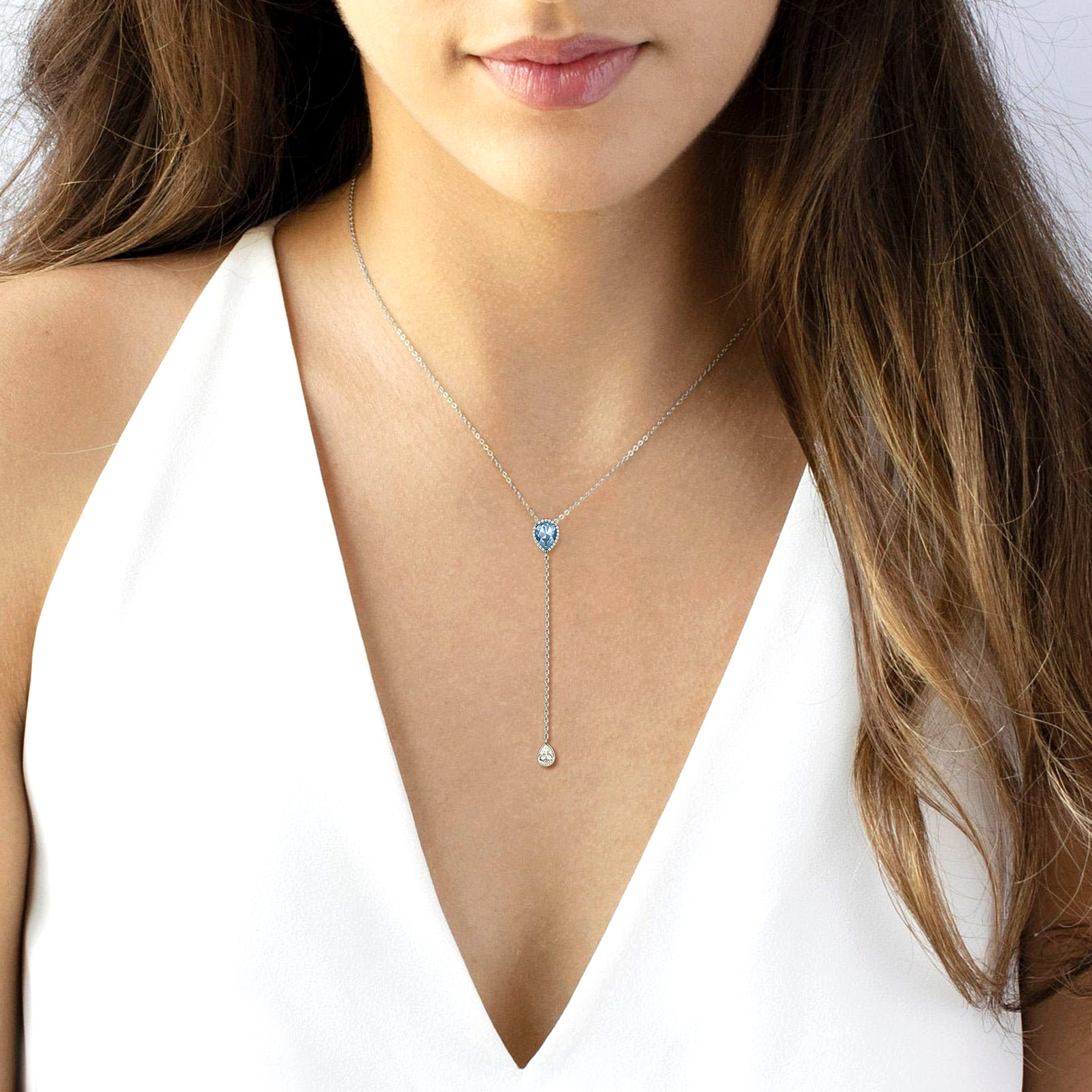 Adjustable Teardrop Cubic Zriconia Birthstone Lariat Necklace for Women, Ladies, Mother, Friends, girlfriend
