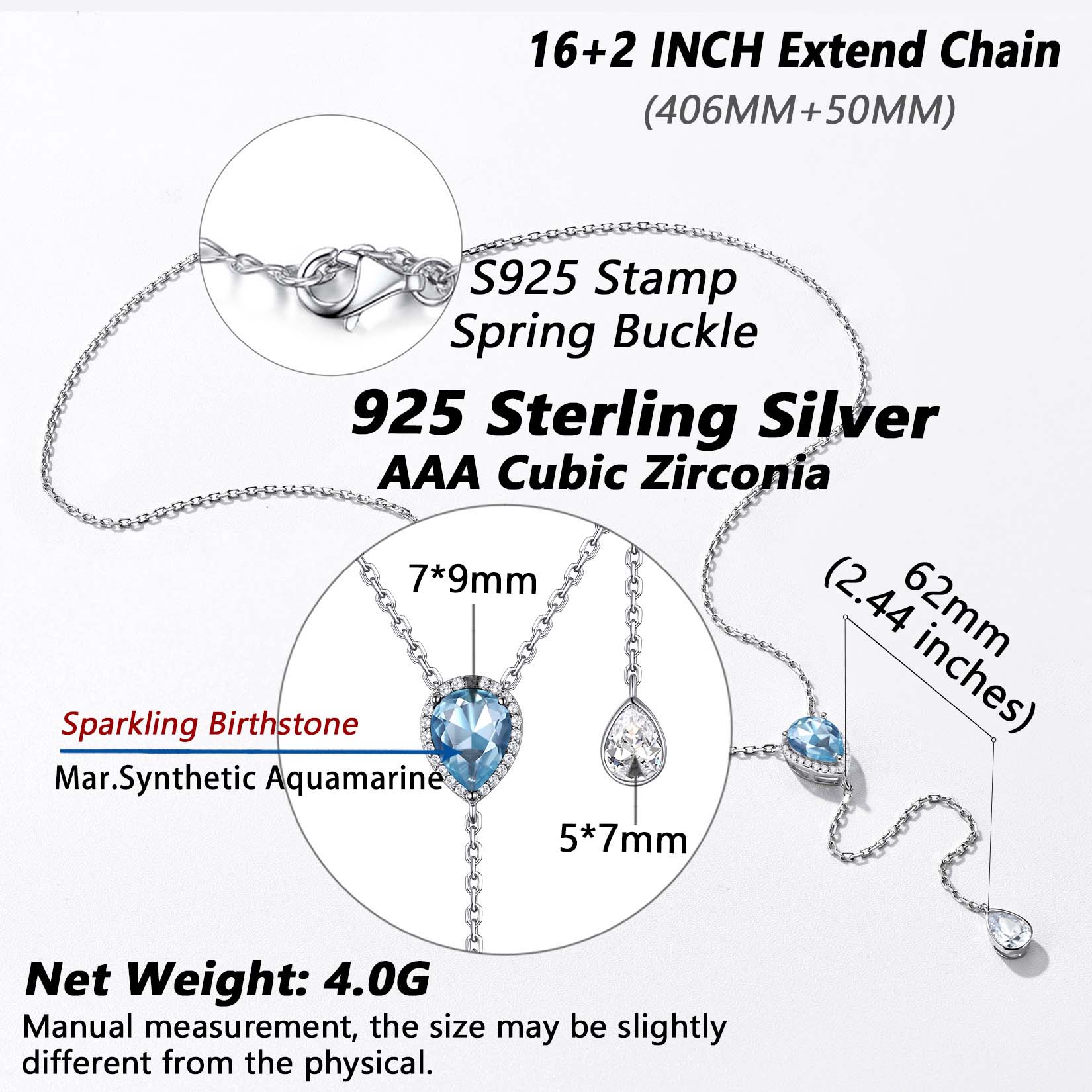 Adjustable Teardrop Cubic Zriconia Birthstone Lariat Necklace Details: Dimensions, Hypoallergenic, Lobster-Claw-Clasps
