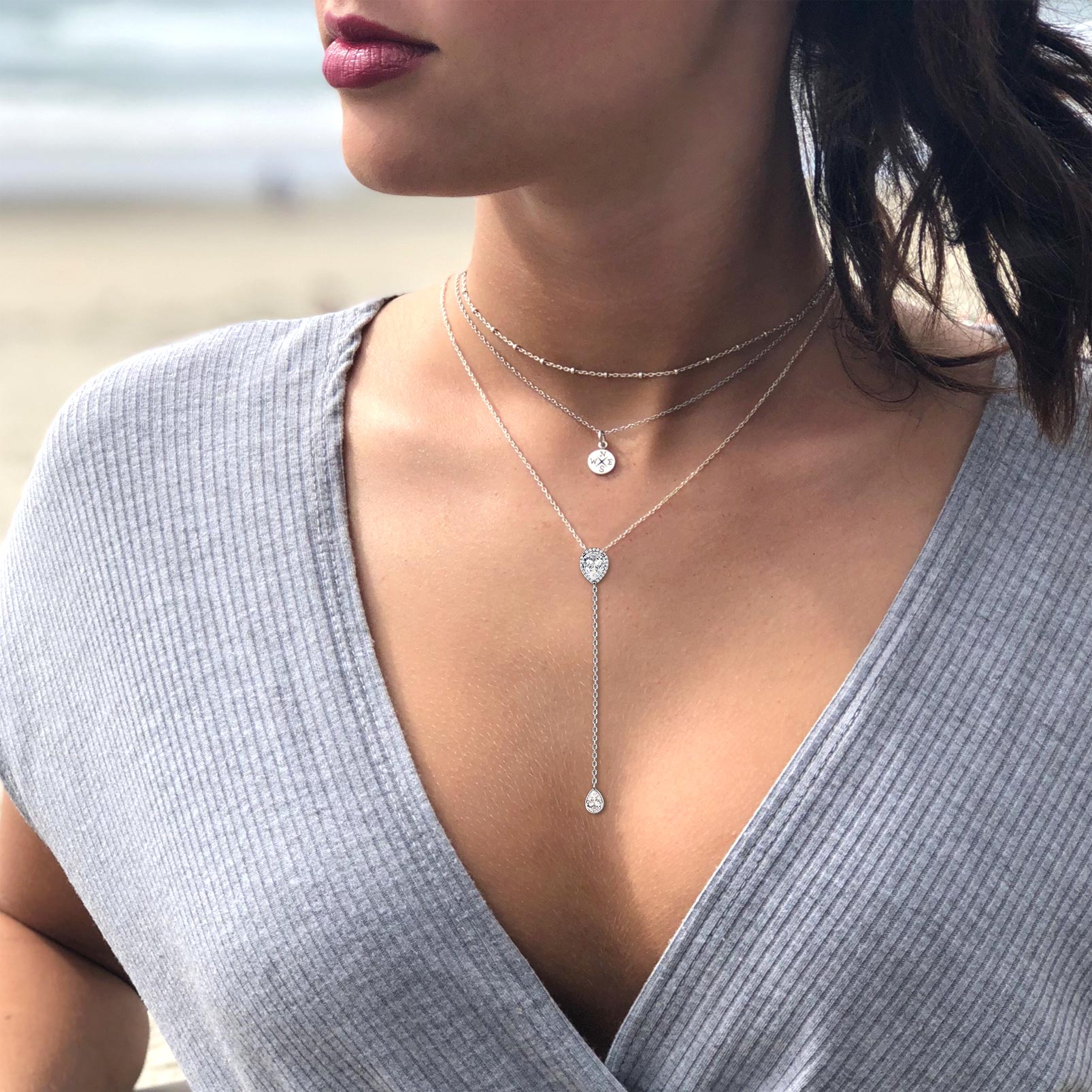 Adjustable Teardrop Cubic Zriconia Birthstone Lariat Necklace for Women, Ladies, Mother, Friends, girlfriend