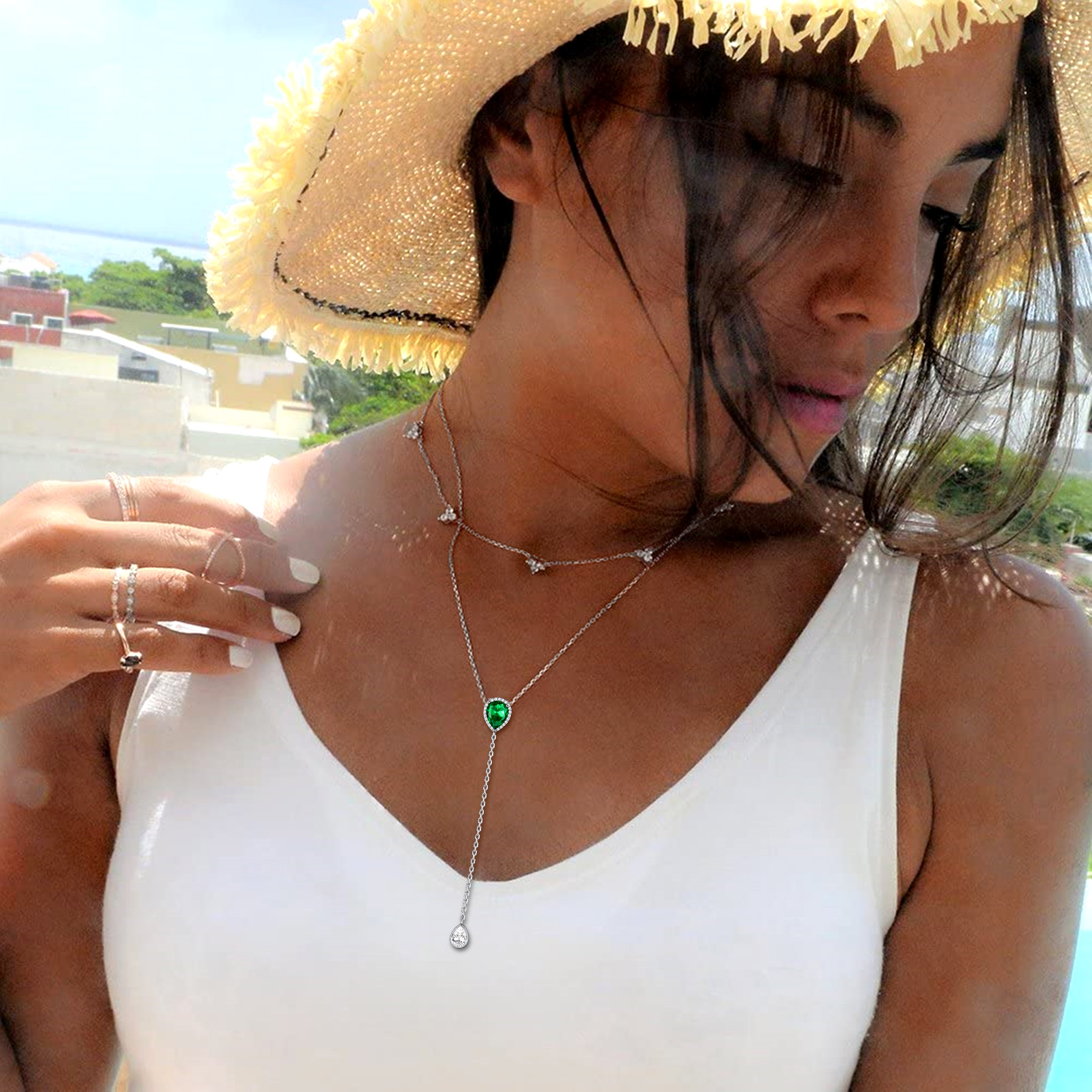 Adjustable Teardrop Cubic Zriconia Birthstone Lariat Necklace for Women, Ladies, Mother, Friends, girlfriend