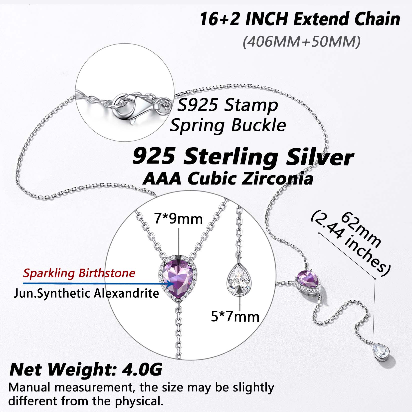 Adjustable Teardrop Cubic Zriconia Birthstone Lariat Necklace Details: Dimensions, Hypoallergenic, Lobster-Claw-Clasps