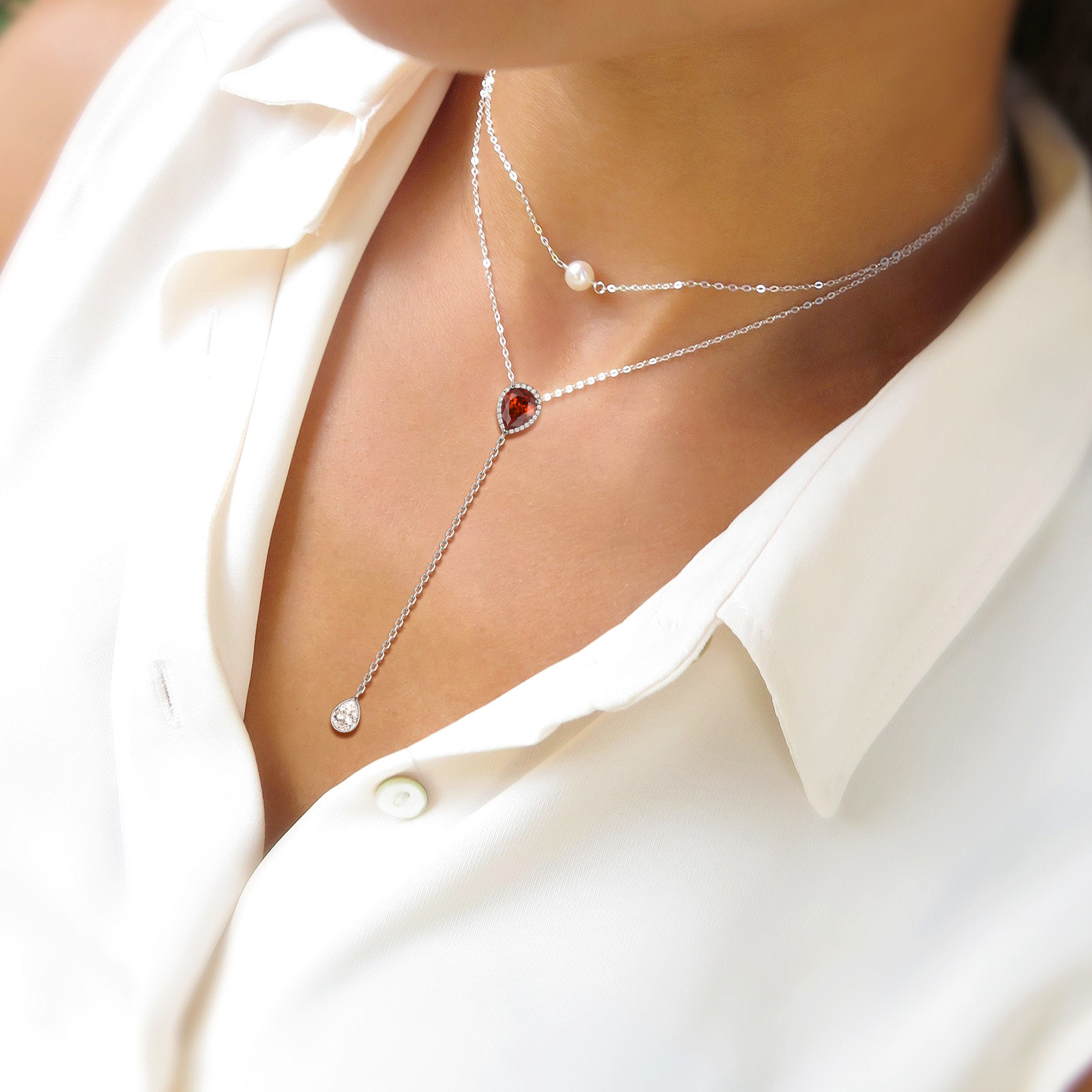 Adjustable Teardrop Cubic Zriconia Birthstone Lariat Necklace for Women, Ladies, Mother, Friends, girlfriend