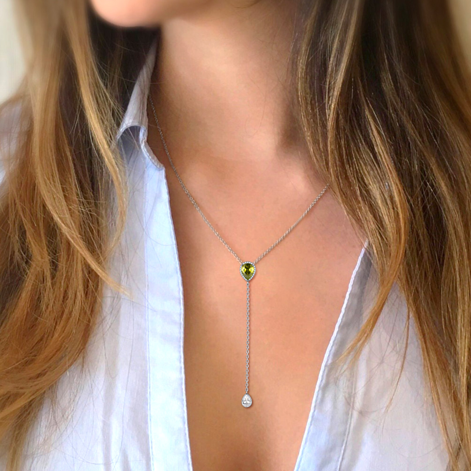 Adjustable Teardrop Cubic Zriconia Birthstone Lariat Necklace for Women, Ladies, Mother, Friends, girlfriend