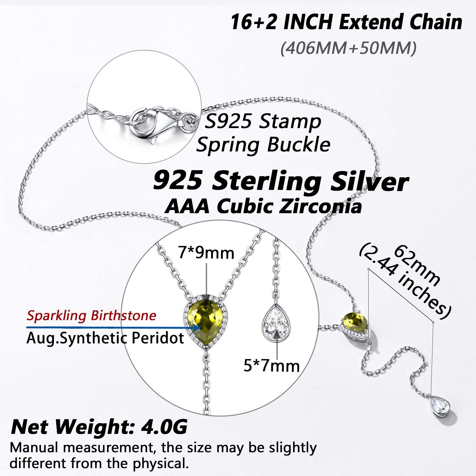 Adjustable Teardrop Cubic Zriconia Birthstone Lariat Necklace Details: Dimensions, Hypoallergenic, Lobster-Claw-Clasps
