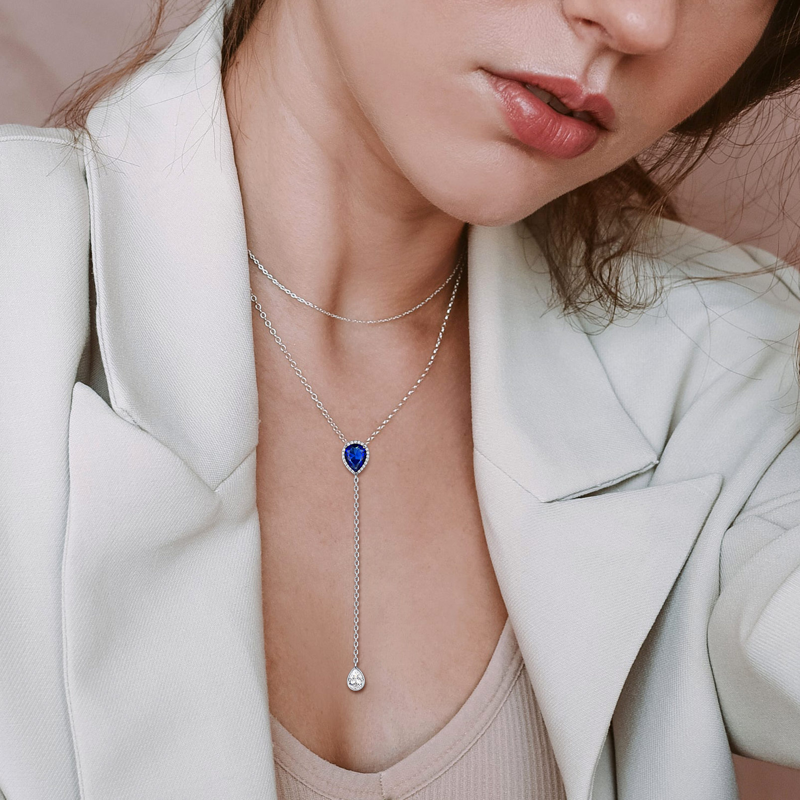 Adjustable Teardrop Cubic Zriconia Birthstone Lariat Necklace for Women, Ladies, Mother, Friends, girlfriend