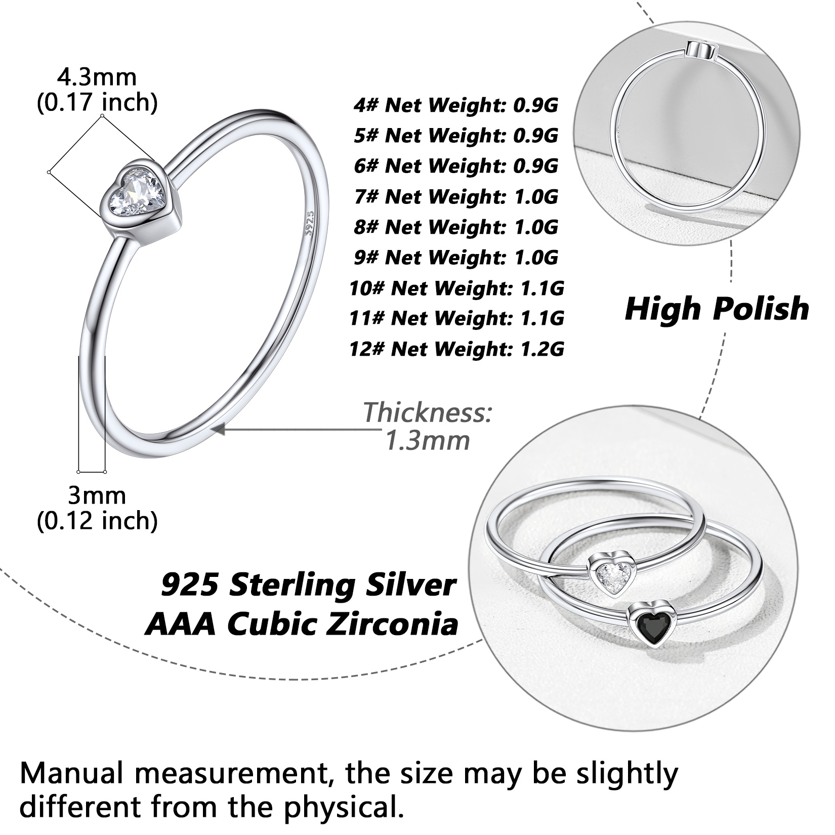 Sterling Silver ChicSilver Simple Tiny Heart Wedding Band Details: Dimensions, Hypoallergenic, size 4-12