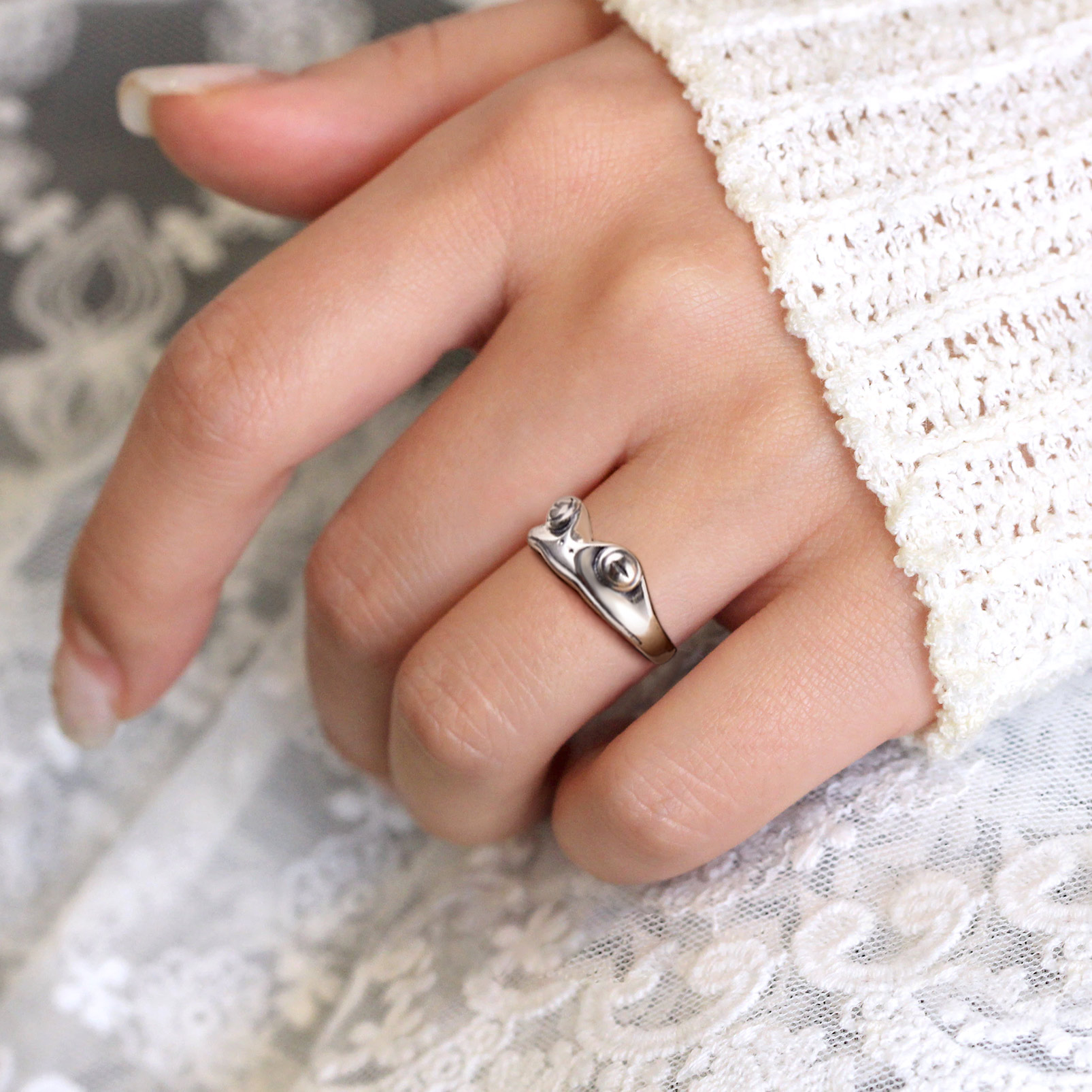 Sterling Silver Frog Cute Animal Adjustable Ring for Women
