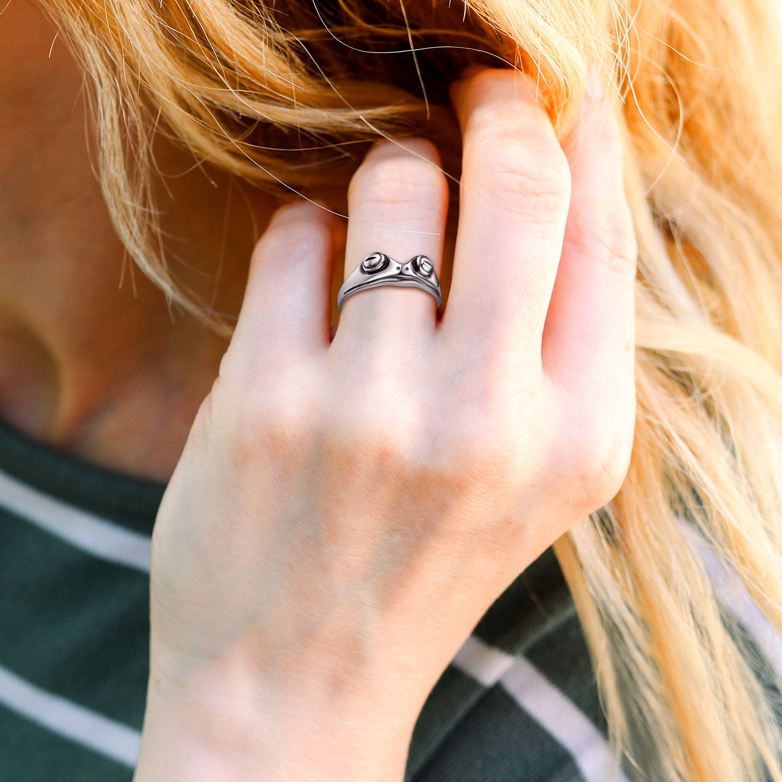 Sterling Silver Frog Cute Animal Adjustable Ring for Women
