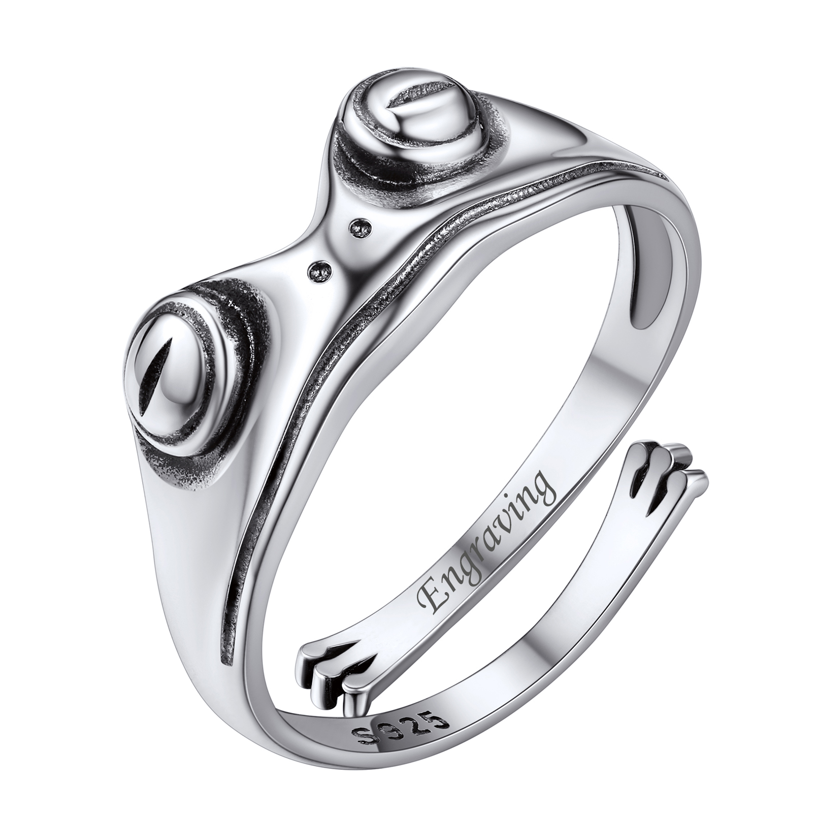 Sterling Silver Frog Cute Animal Adjustable Ring for Women