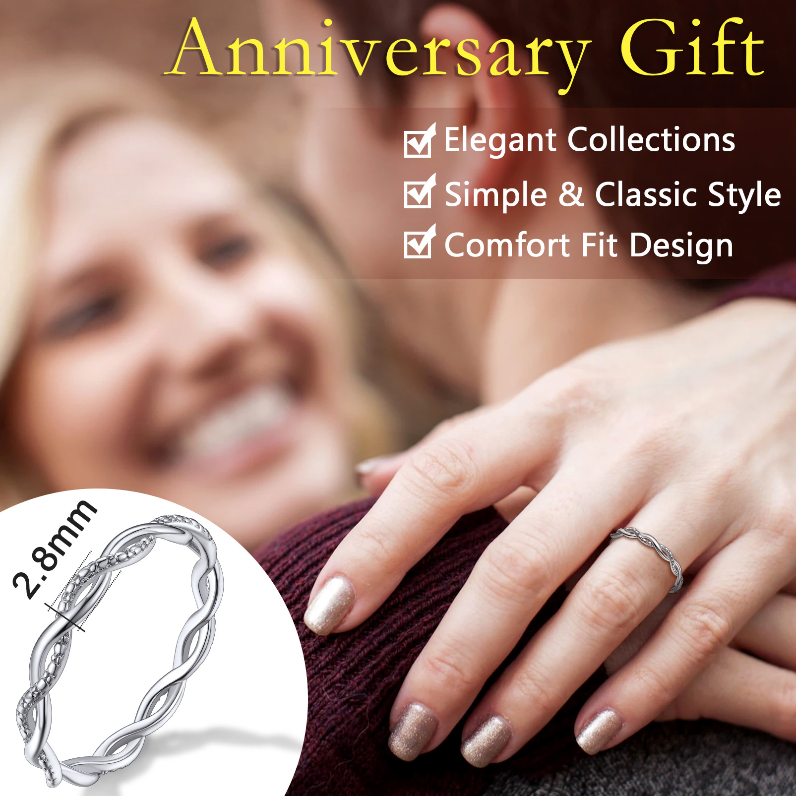 Simple Twisted Full Cubic Zirconia Band Ring, ChicSilver Jewelry gift Package, memorial gift 