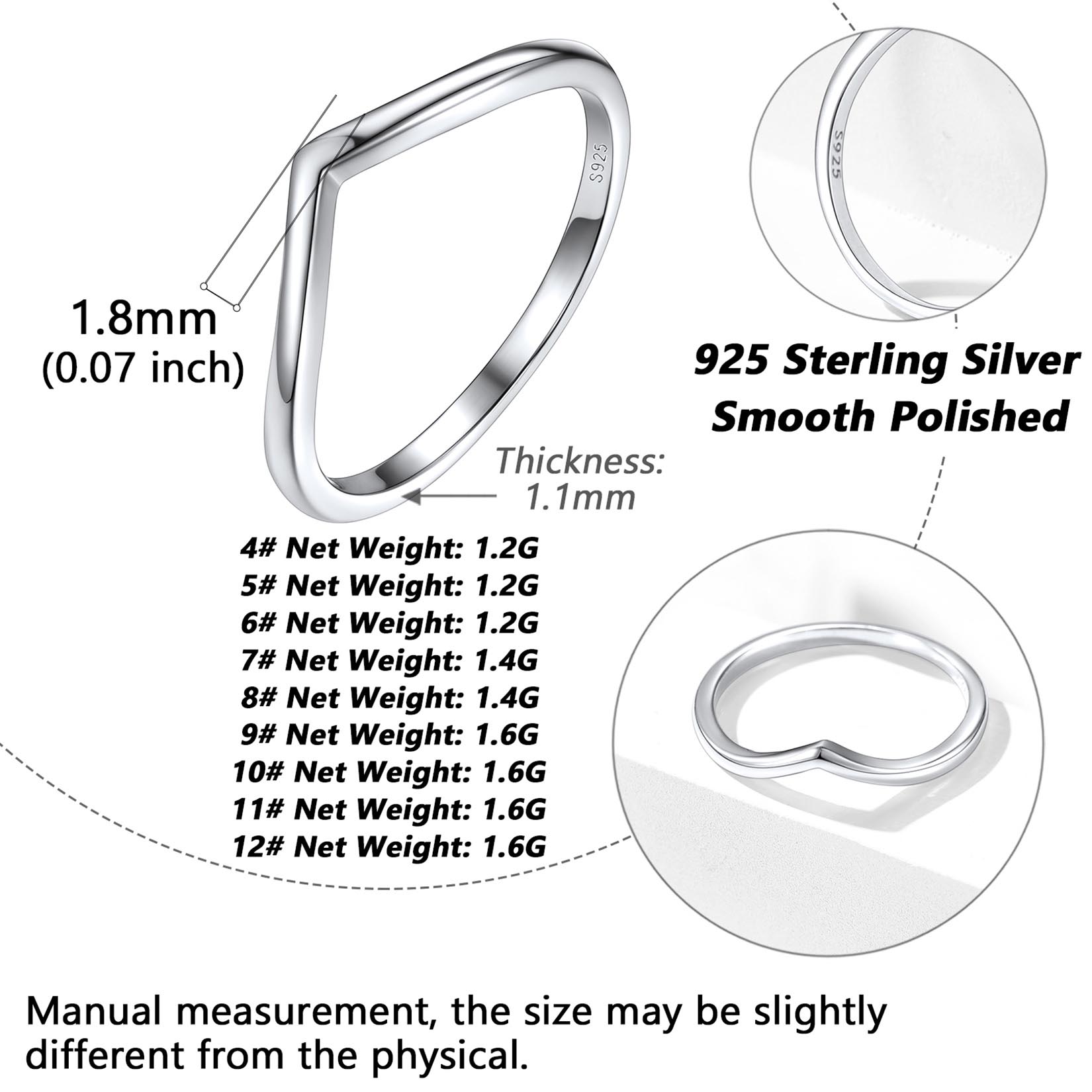 Sterling Silver ChicSilver Dainty Wishbone Wedding Band Ring  Details: Dimensions, Hypoallergenic, US size for 4~12