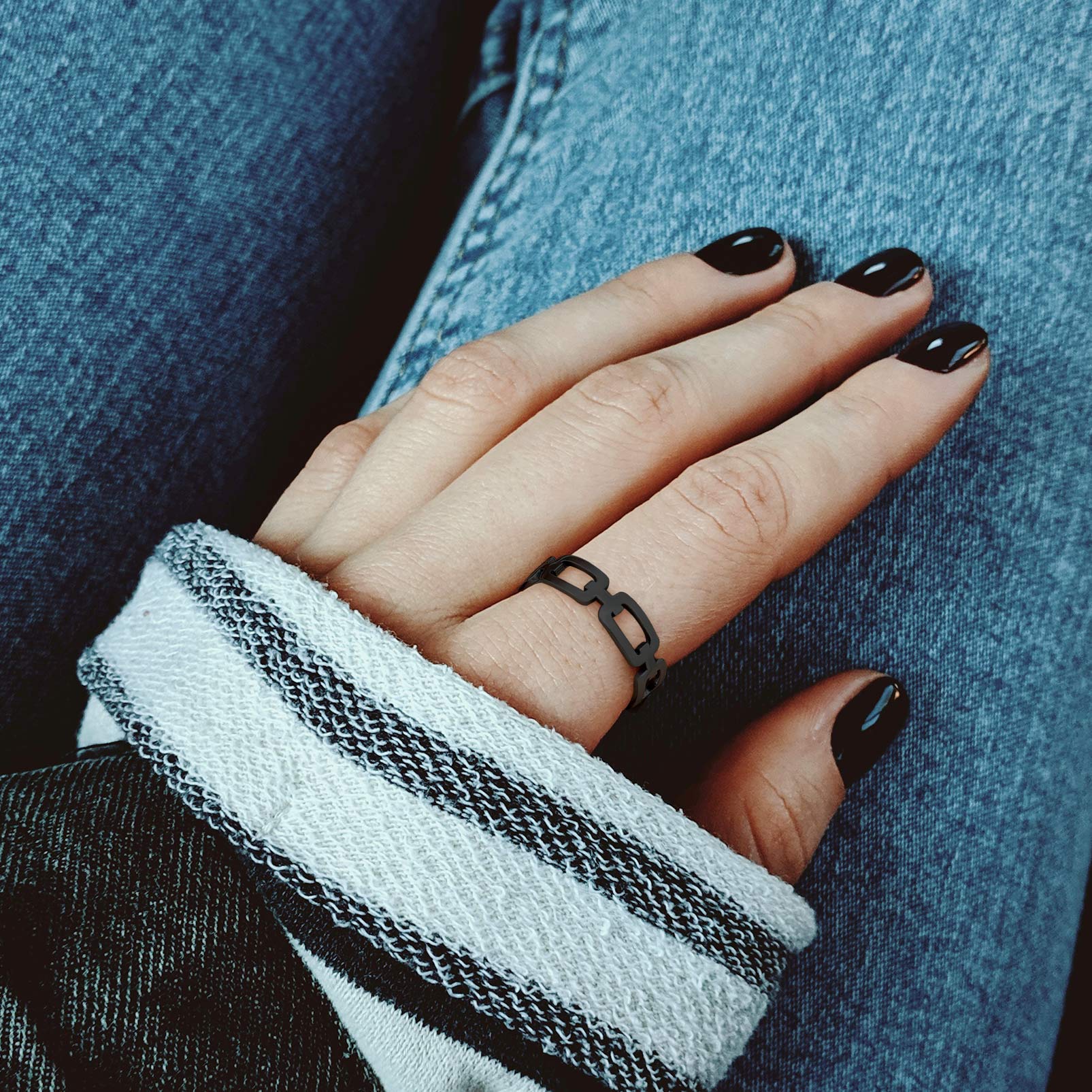 Stackable Black Wheat Cuban Link Rings for Women, Ladies, Mother, Friends, girlfriend