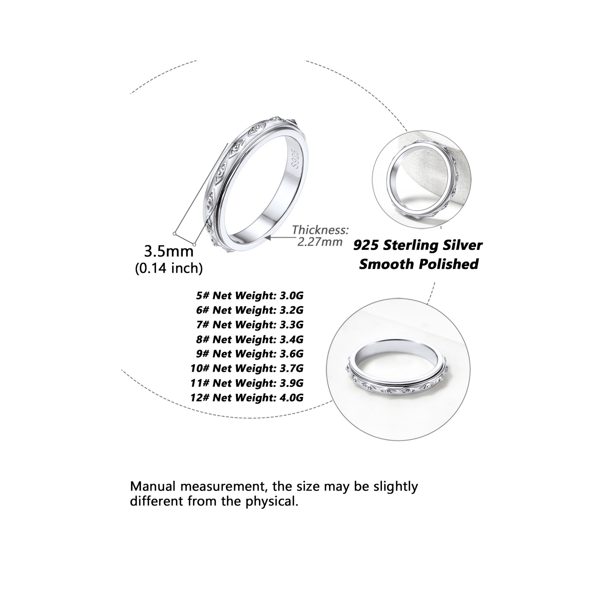 Vintage Evil Eye Finger Thumb Ring Details: Dimensions, Hypoallergenic, US size for 5~12