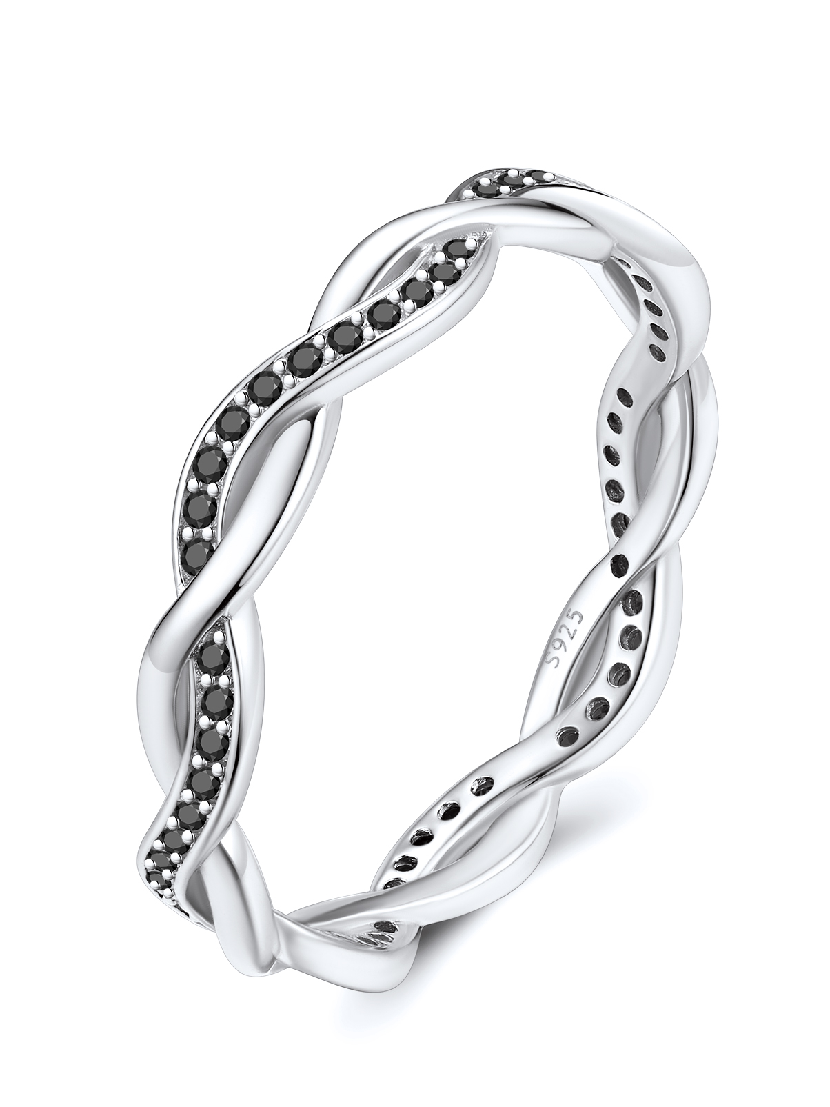 Twisted Rope Black Cubic Zirconia Diamond Wedding Band 