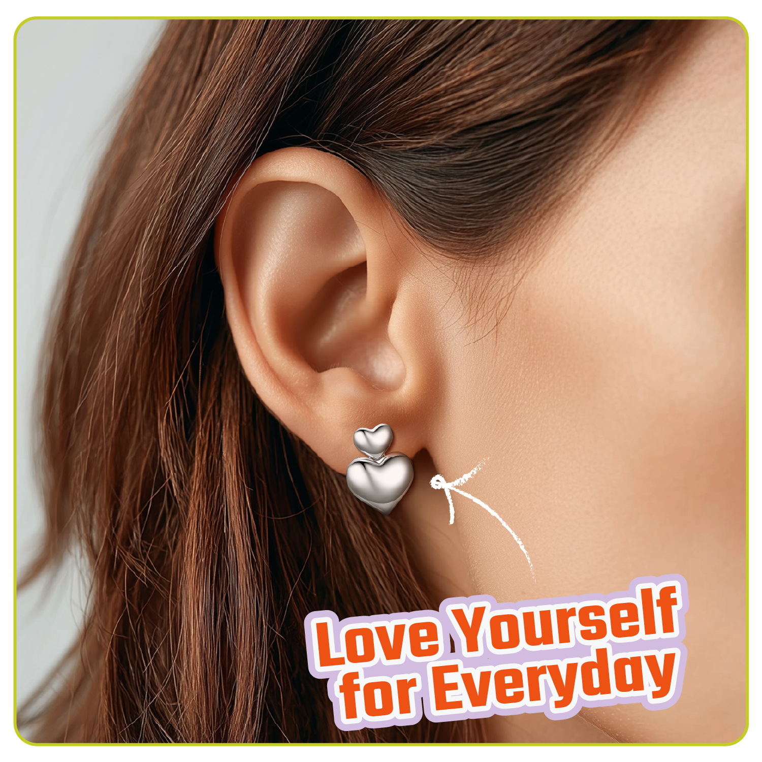 Two silver Heart Puffy Dangle Studs Earrings for Women, Ladies, Mom, girlfriend, wife