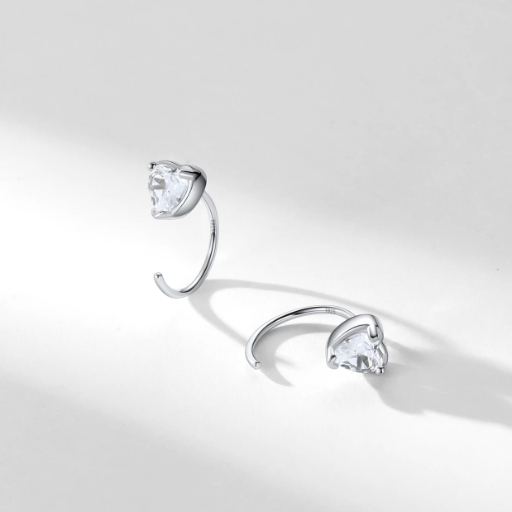 Sterling Silver Heart Huggie Earrings for Women