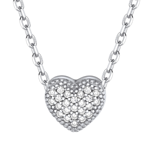 Sterling Silver Heart CZ Pendant Necklace For Her