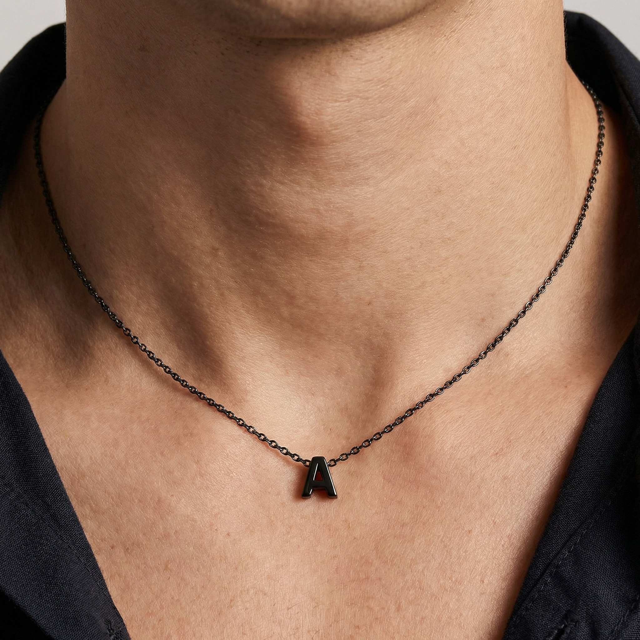 Balck Initial Dainty Necklace for Men, Father, boyfriend, teenager, husband