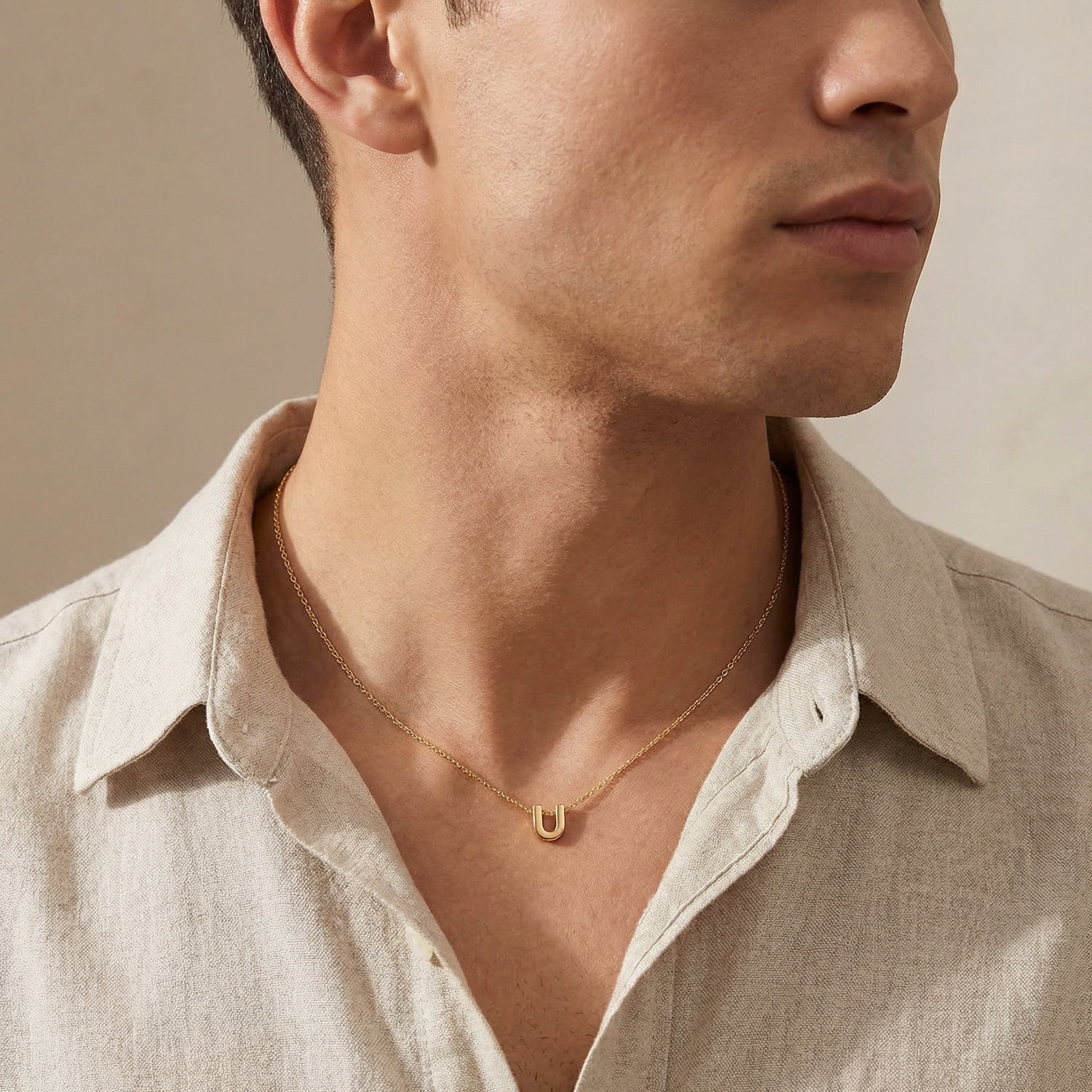 Gold Initial Dainty Necklace for Men, Father, boyfriend, teenager, husband