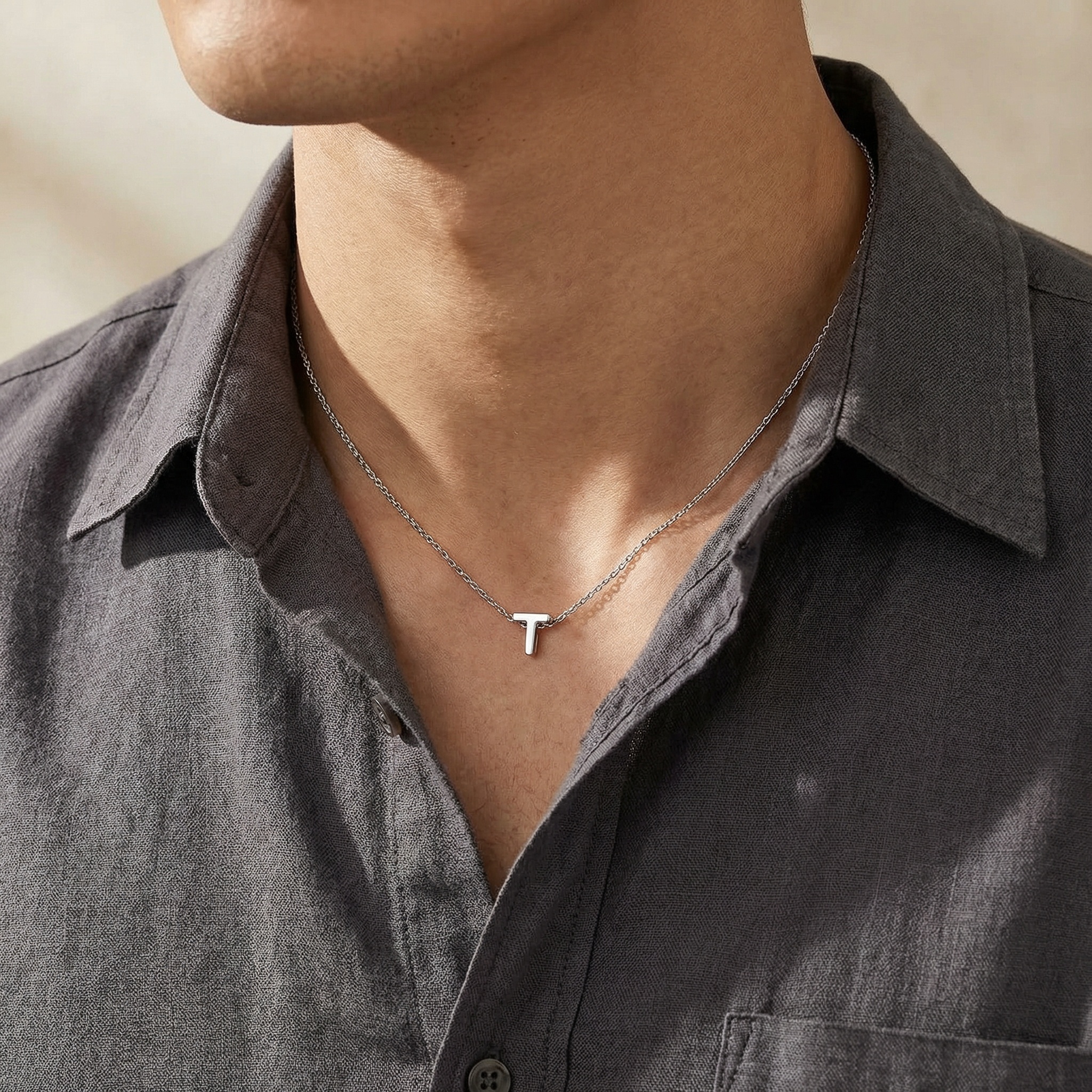 Silver Initial Dainty Necklace for Men, Father, boyfriend, teenager, husband
