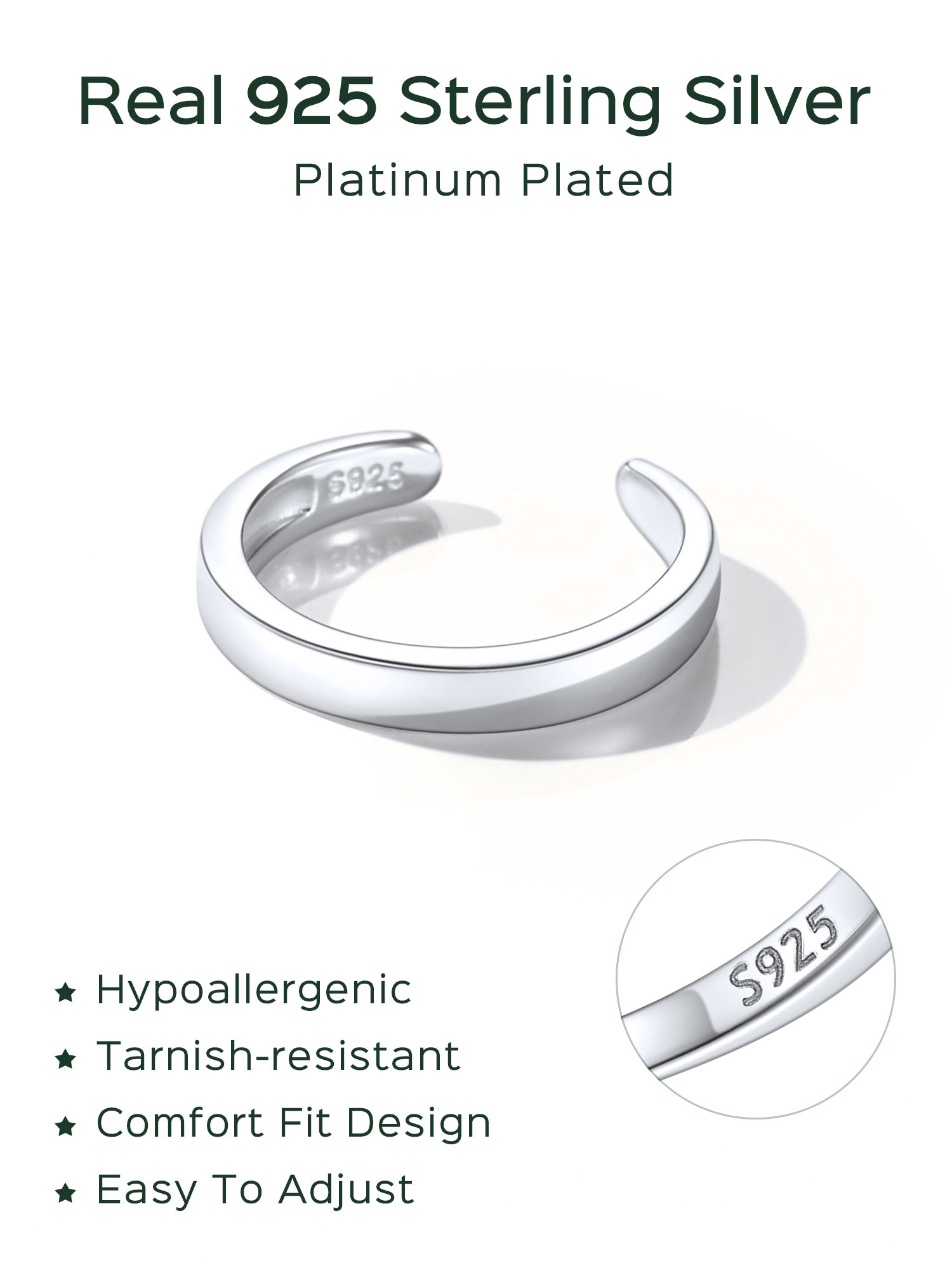 Simplicity Hypoallergenic Adjustable Open Rings