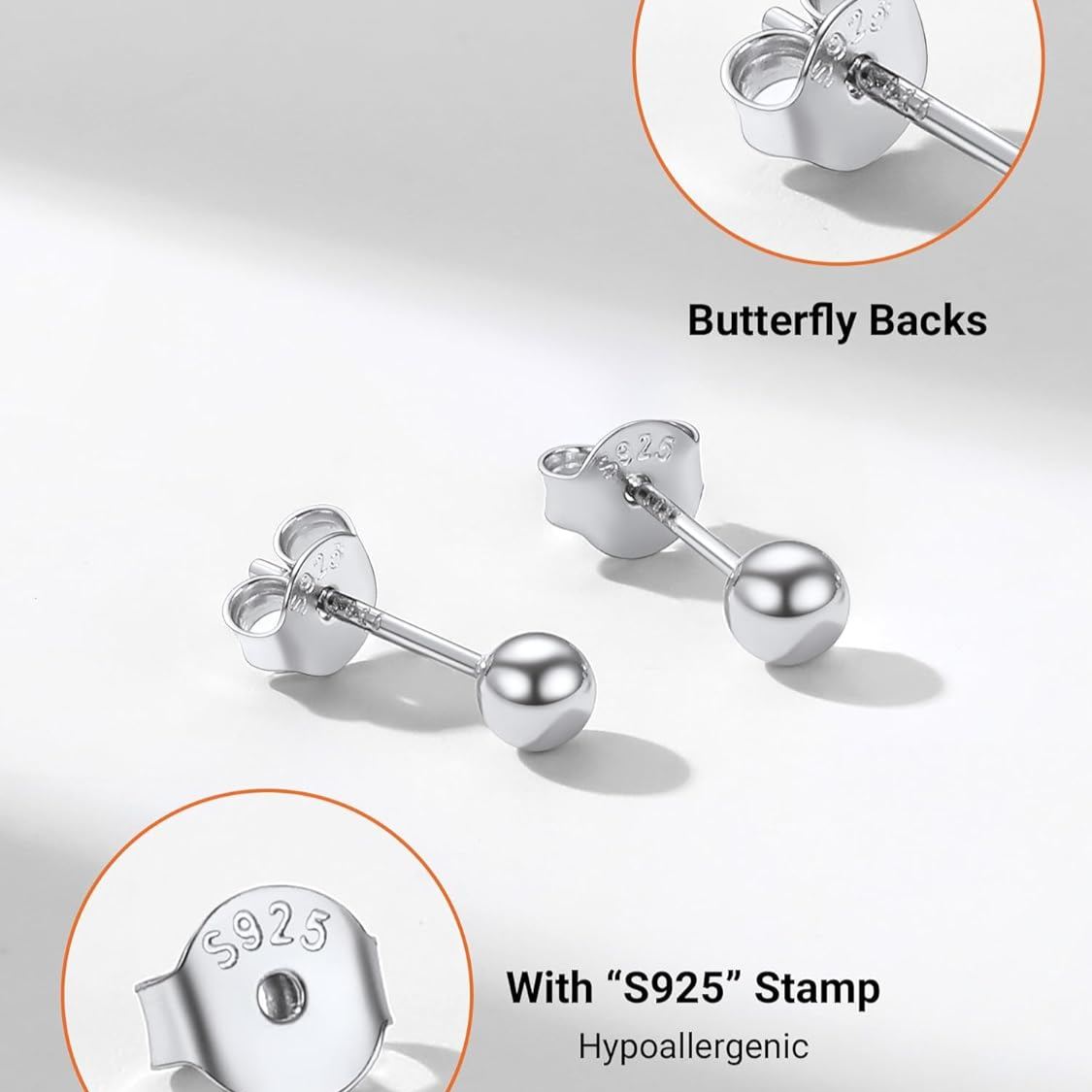 Ball Stud Earrings Details: Dimensions, Hypoallergenic, Push Back Finding