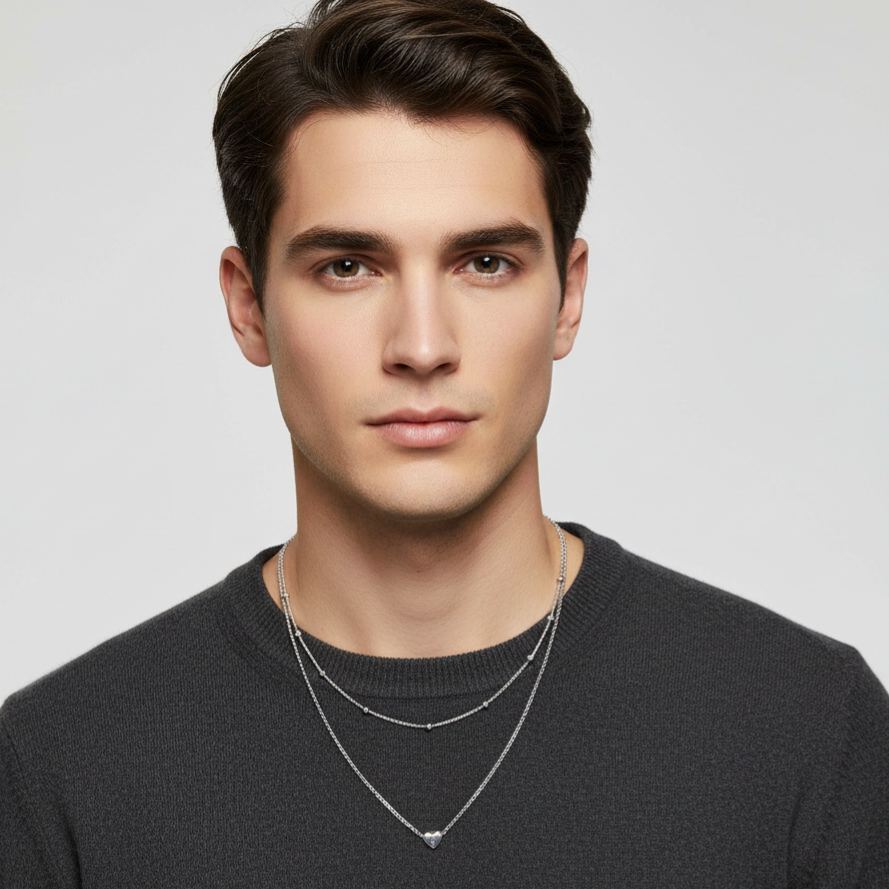 Double-layered initial heart necklace for Men